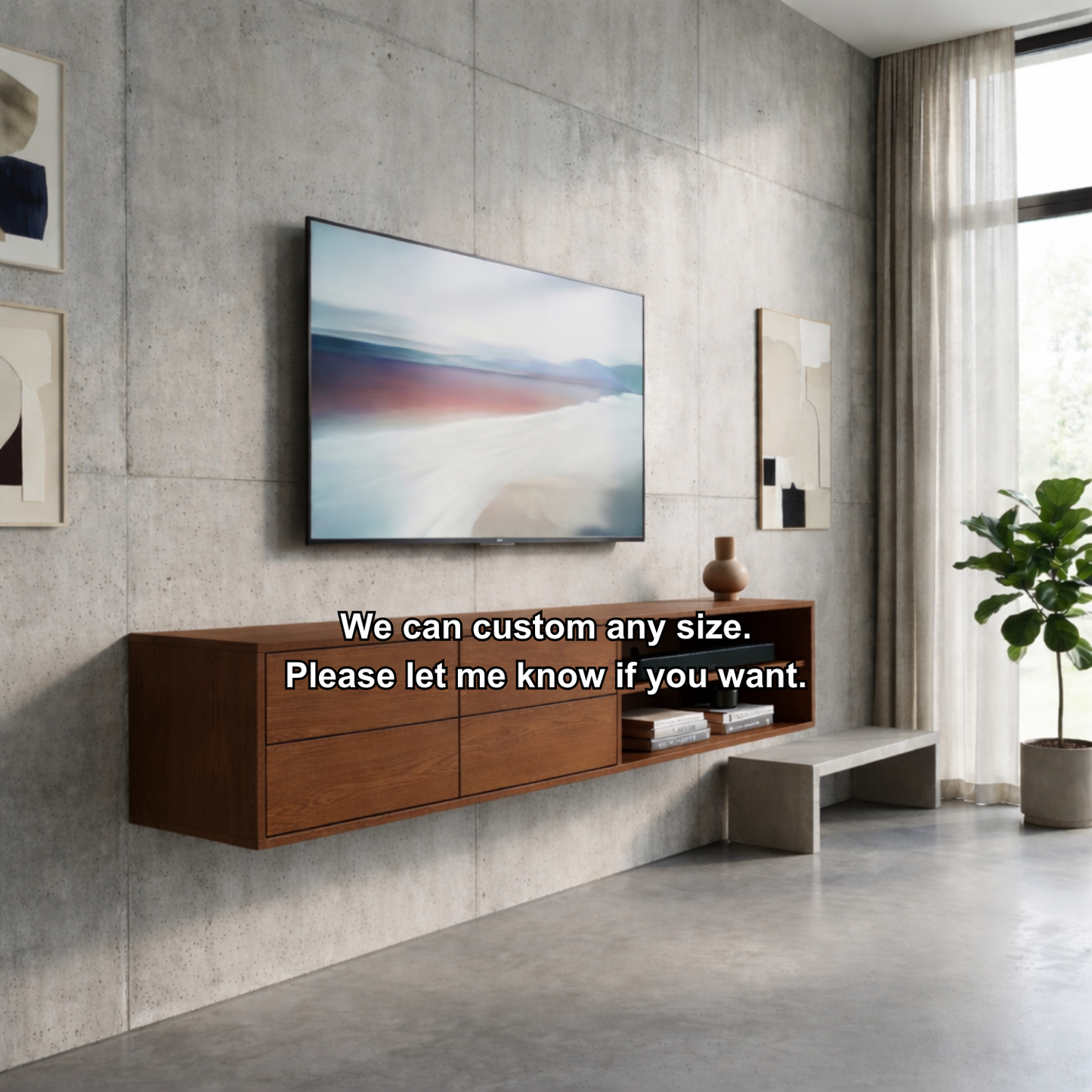 Floating Solid Wood TV Stand with Drawers and Open Shelf – Modern Wall Mounted Media Console Kitchnce