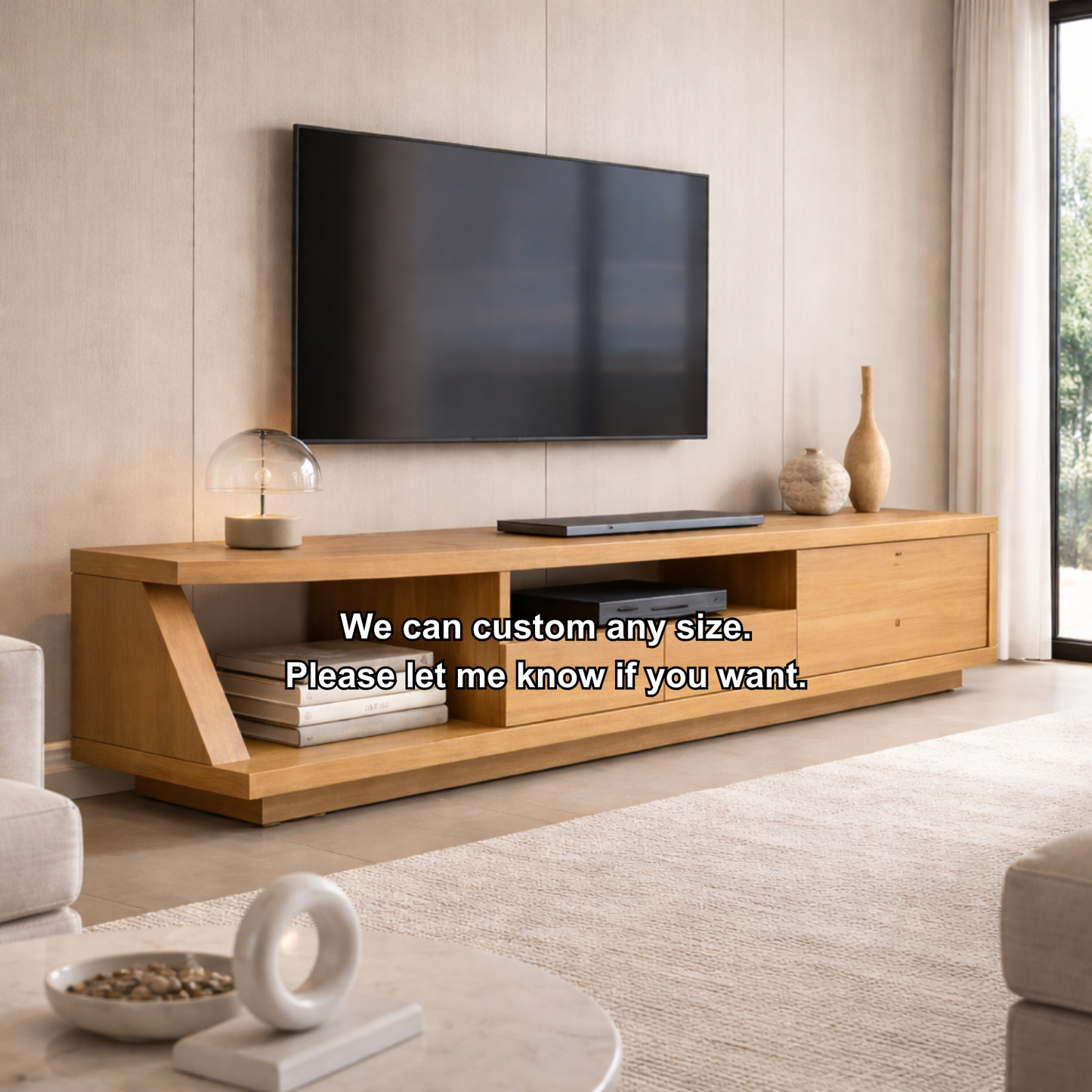 Solid Wood TV Stand with Angled Side Panel and Open Shelf – Modern Long Media Console Kitchnce