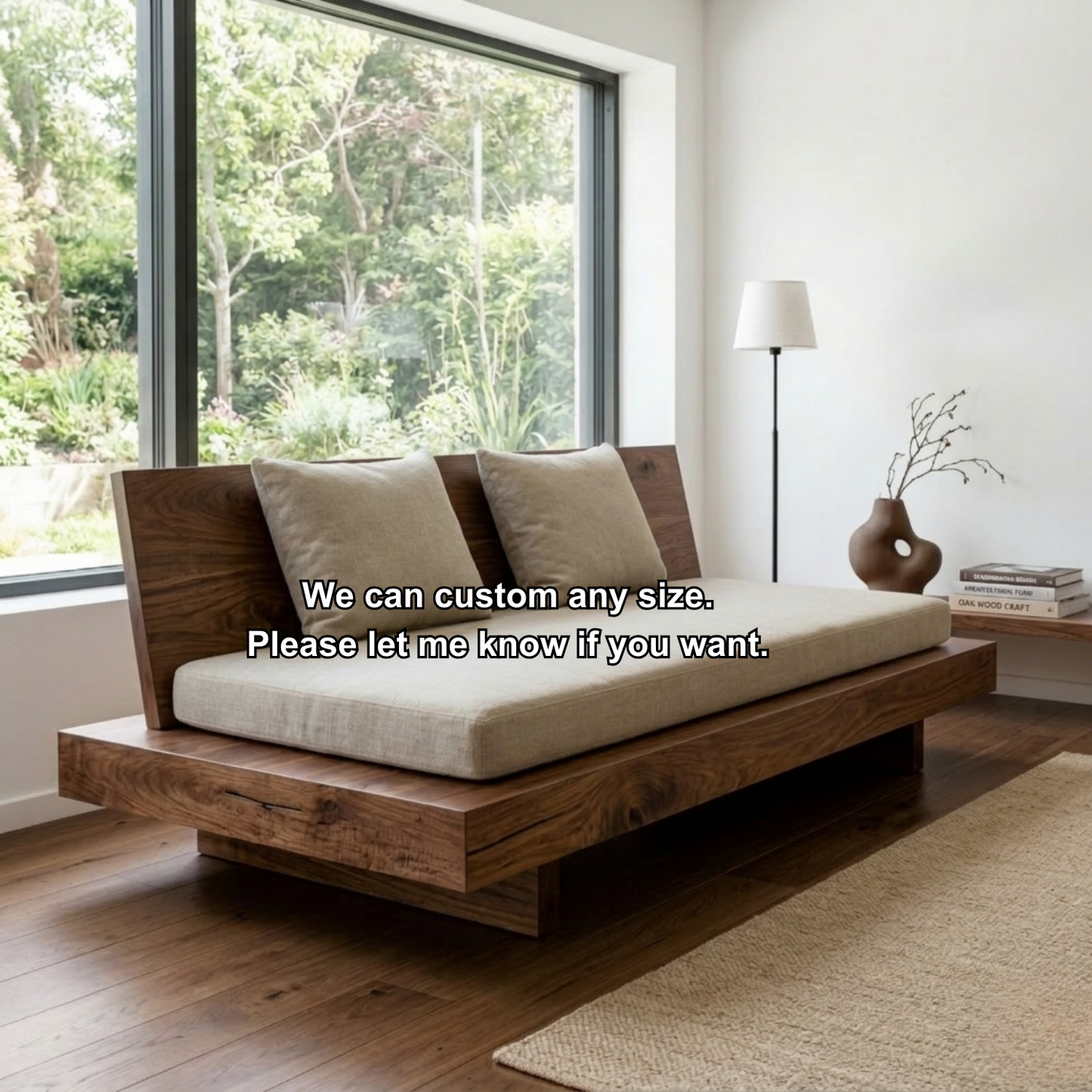 Minimalist Solid Wood Daybed with Platform Base and Angled Backrest – Modern Lounge Sofa