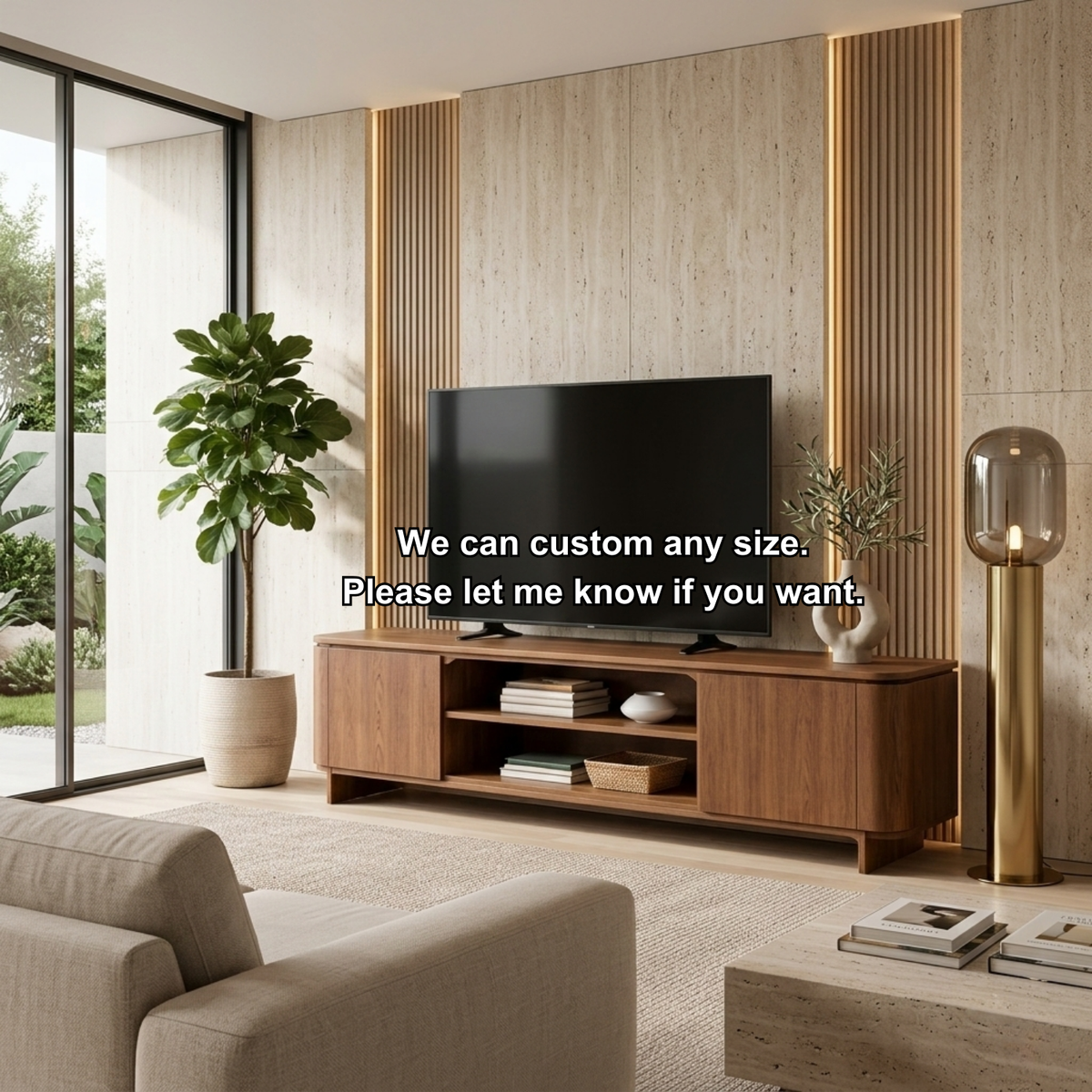 Modern Solid Wood TV Stand with Cabinets and Open Shelf – Low Profile Media Console Kitchnce