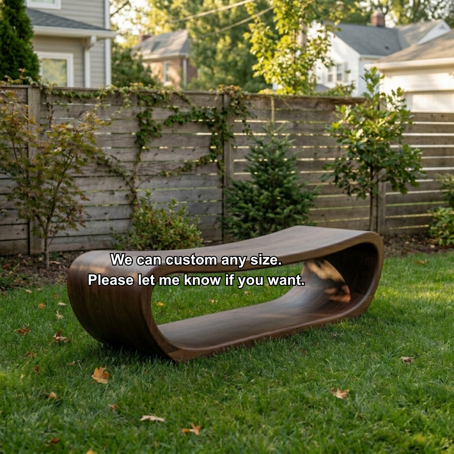 Solid Wood Outdoor Bench Curved Hollow Design with Sculptural Loop Base