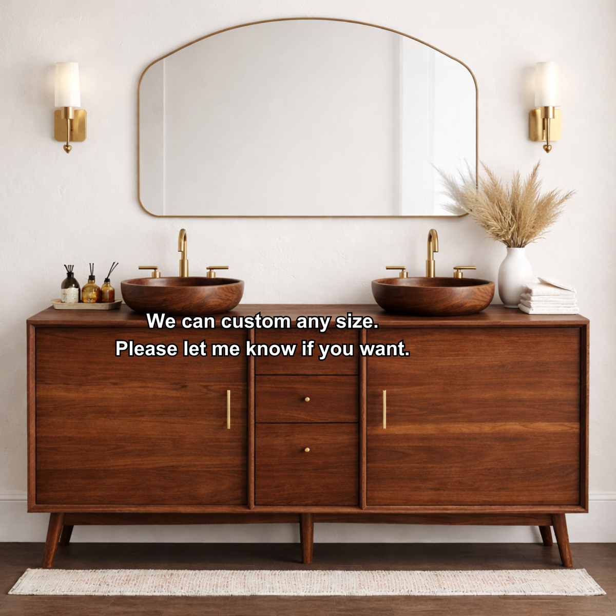 Solid Wood Bathroom Vanity with Mid Century Legs, Center Drawers and Double Cabinet Doors