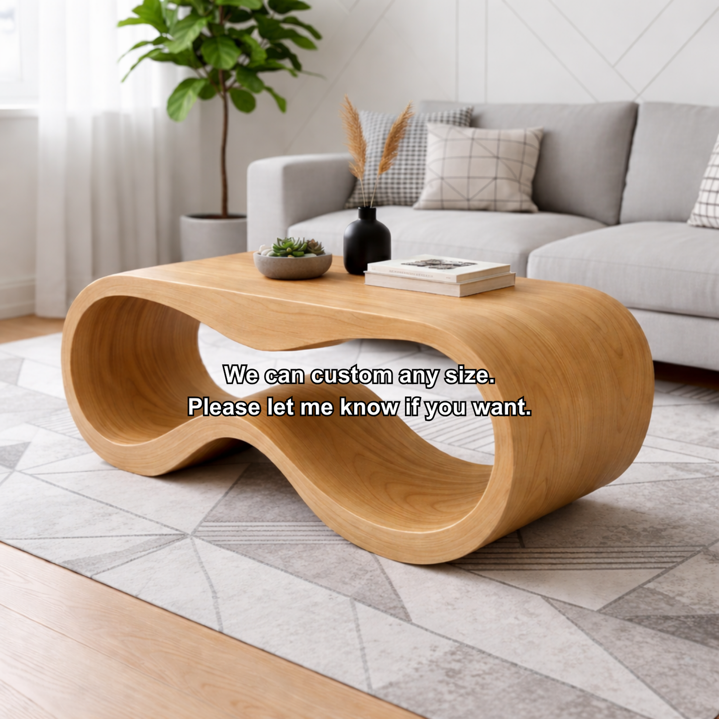 Curved Solid Wood Coffee Table – Modern Sculptural Wave Design Living Room Table