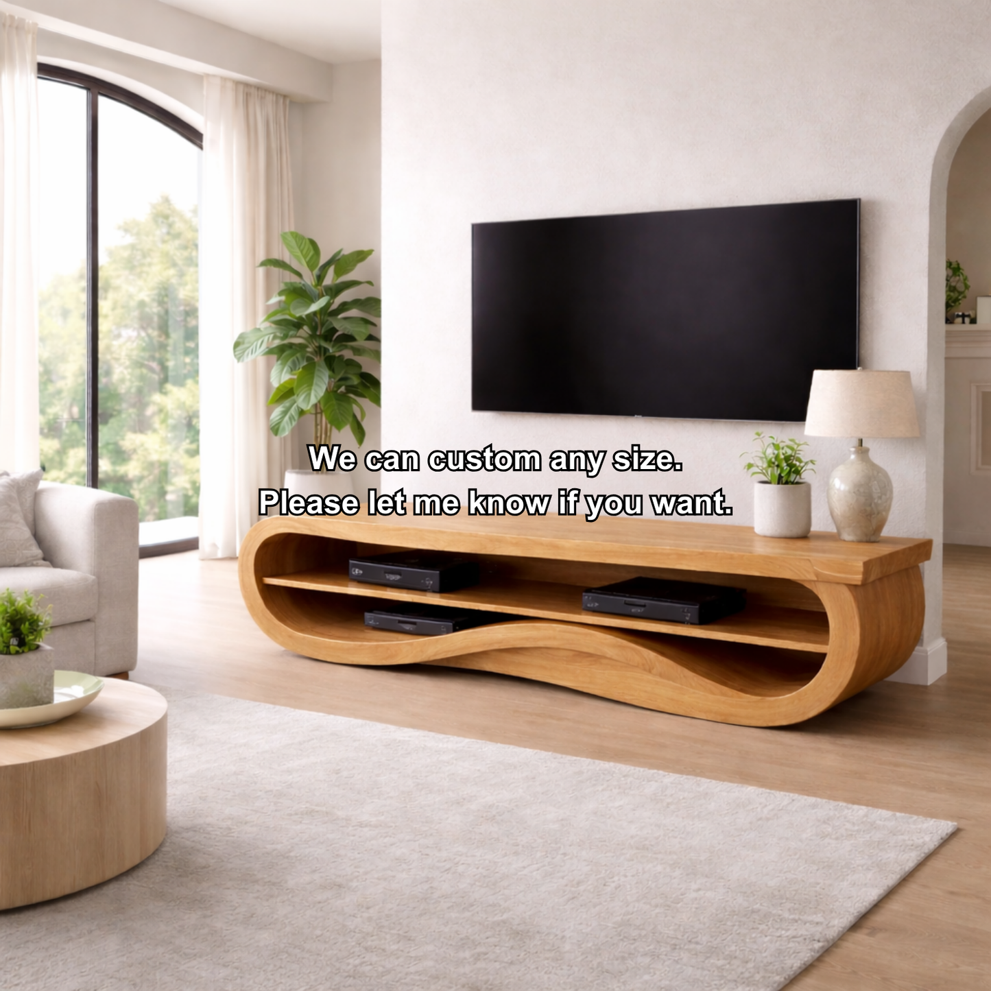 Solid Wood TV Stand with Curved Design – Modern & Functional Kitchnce