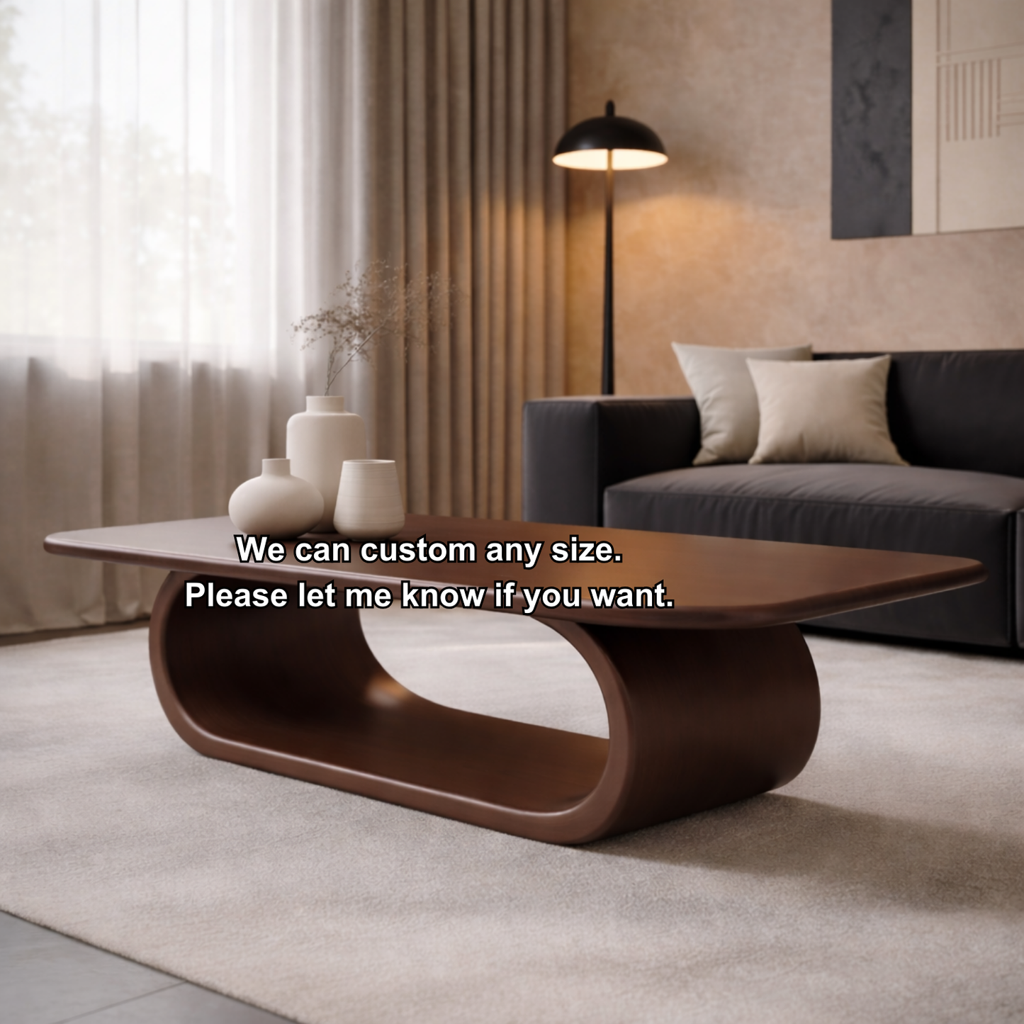 Minimalist Solid Wood Coffee Table with Sleek Curved Base – Modern Living Room Style Kitchnce