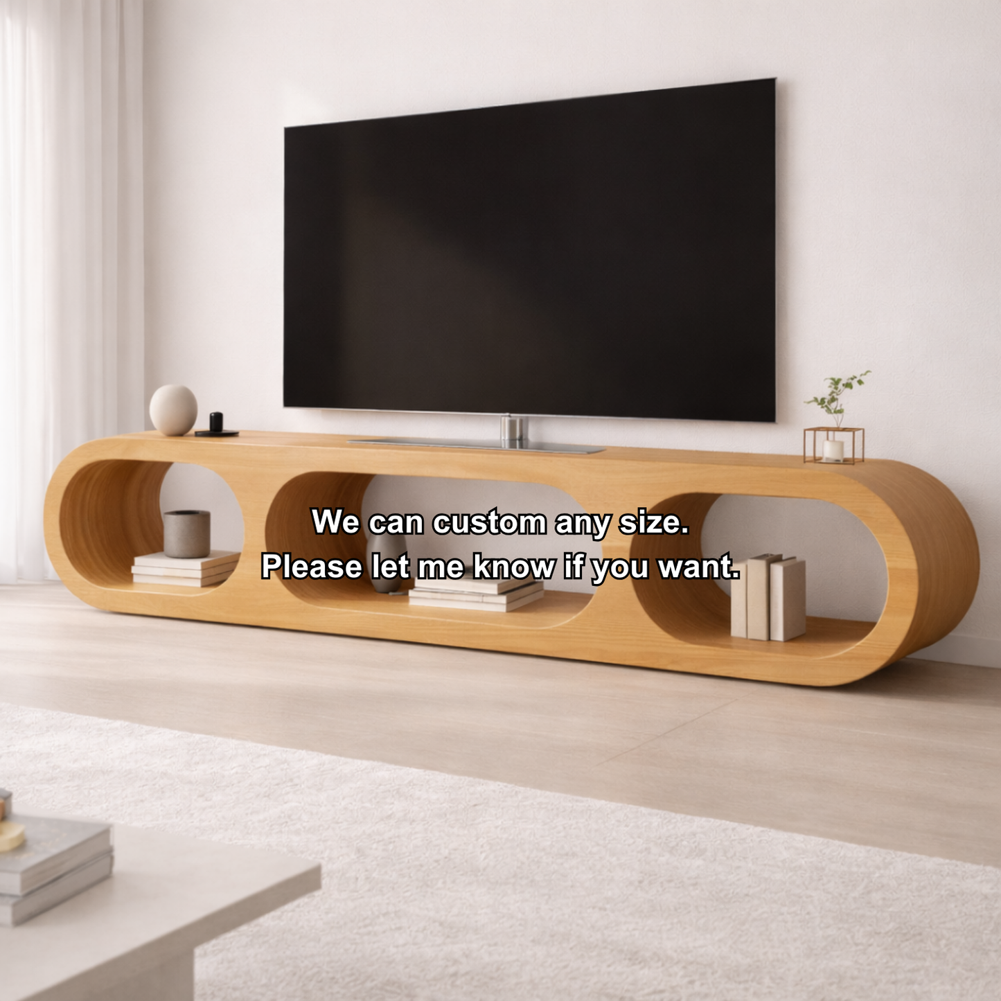 Modern Solid Wood TV Stand with Oval Open Storage and Sleek Design Kitchnce