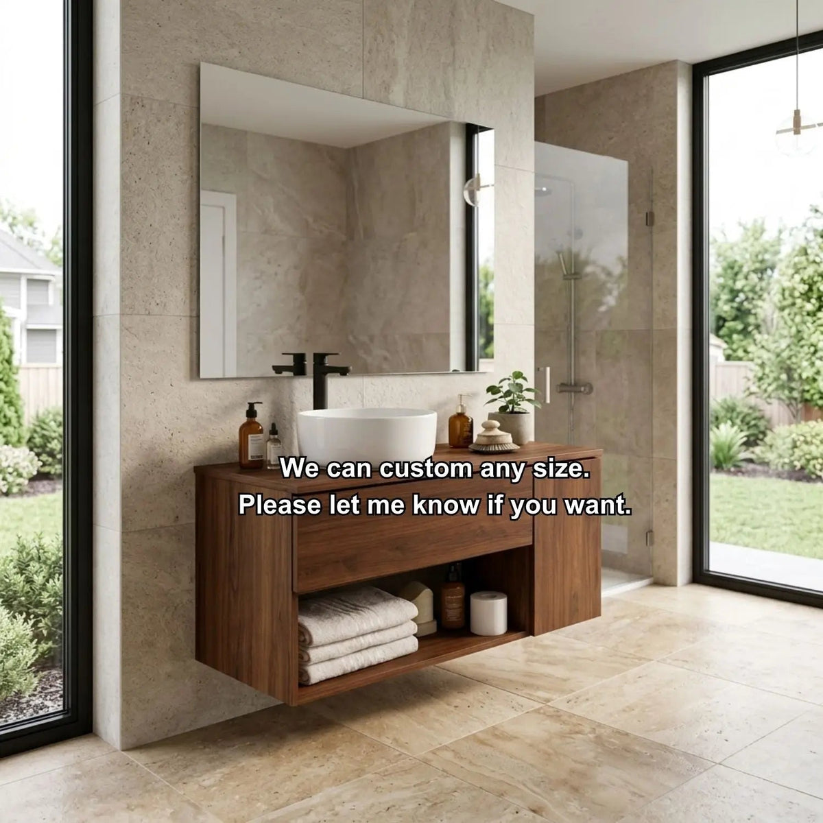 Floating Bathroom Vanity with Drawer and Open Shelf Storage Solid Wood Cabinet Kitchnce