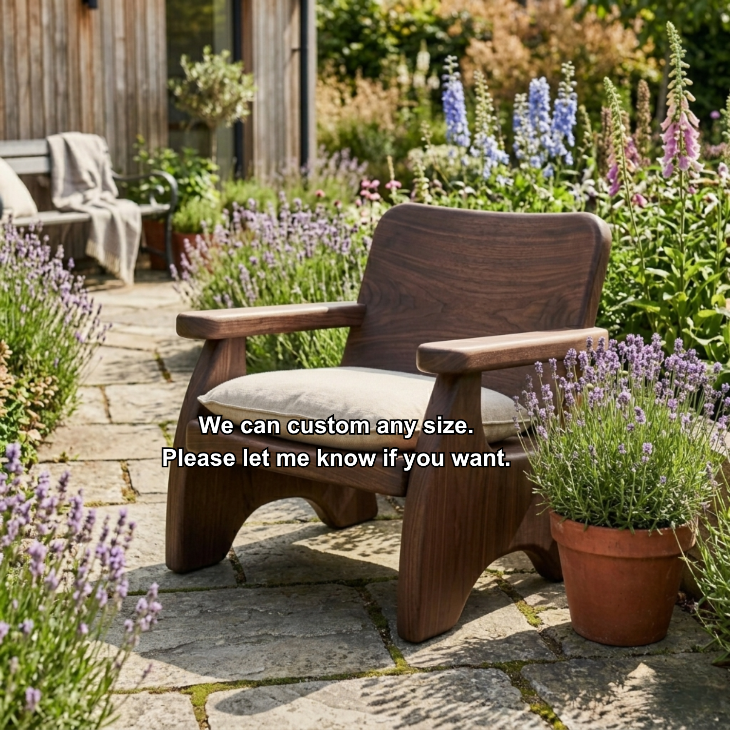 Handcrafted Solid Wood Lounge Chair with Modern Armrests