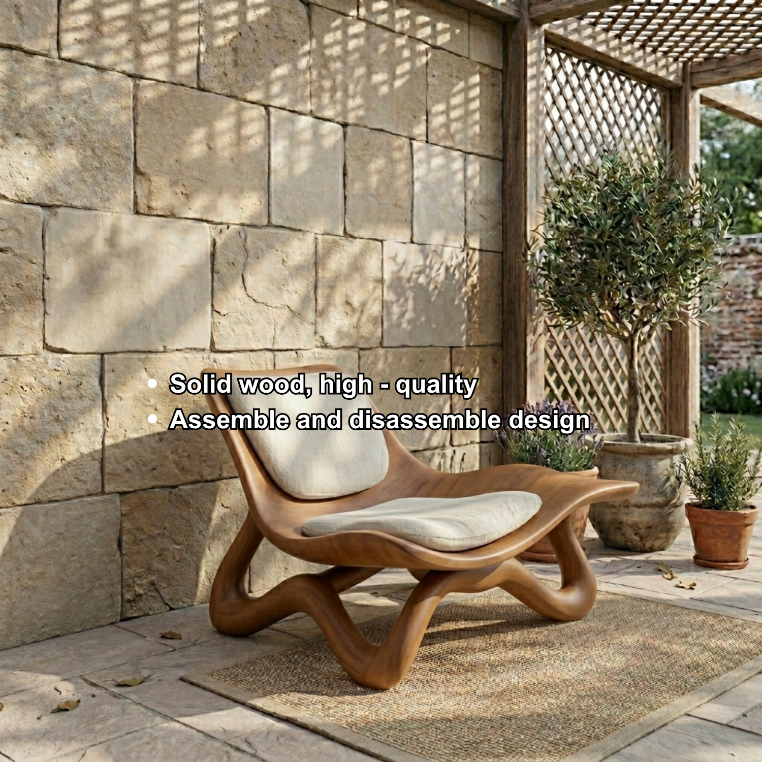 Handcrafted Solid Wood Lounge Chair – Modern Sculptural Curved Accent Chair