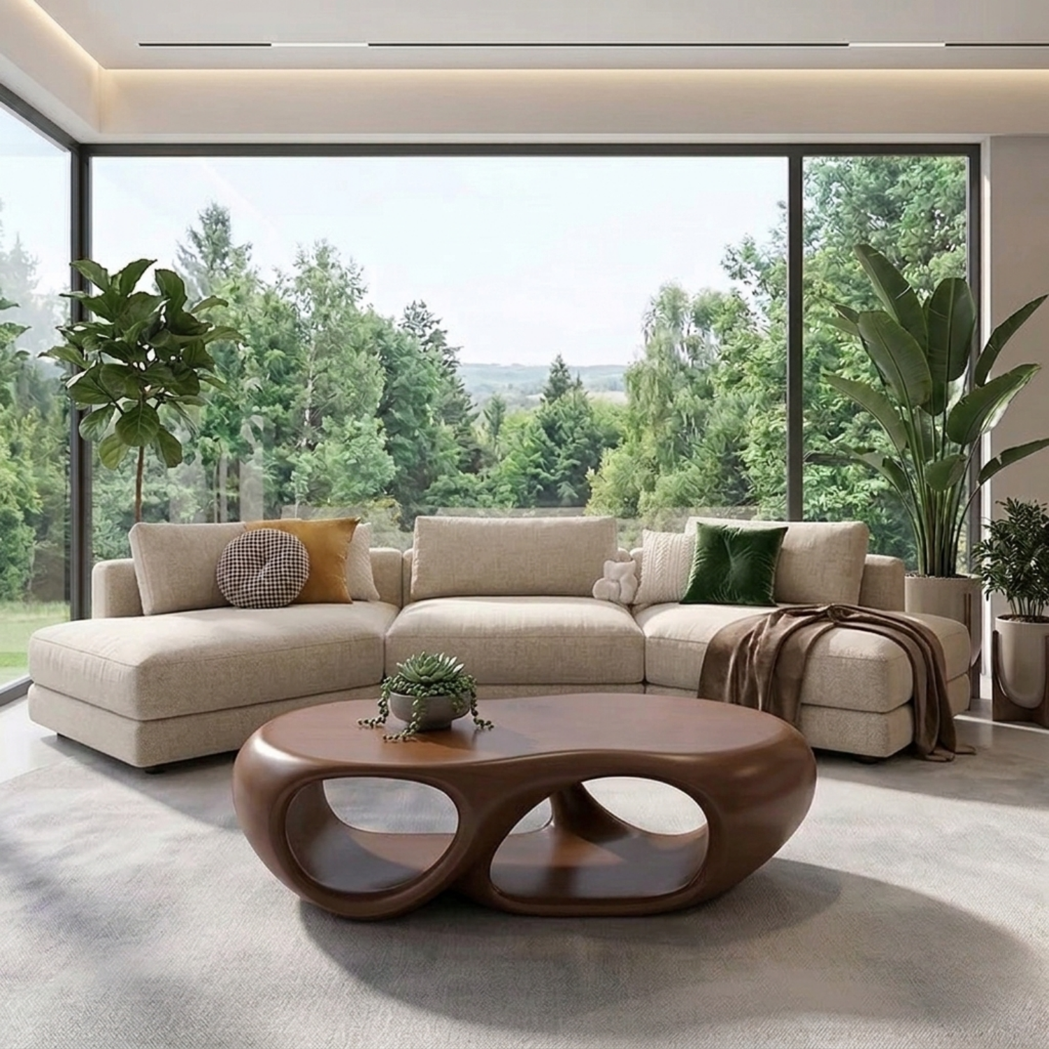 Sculptural Solid Wood Coffee Table – Modern Organic Living Room Center Table