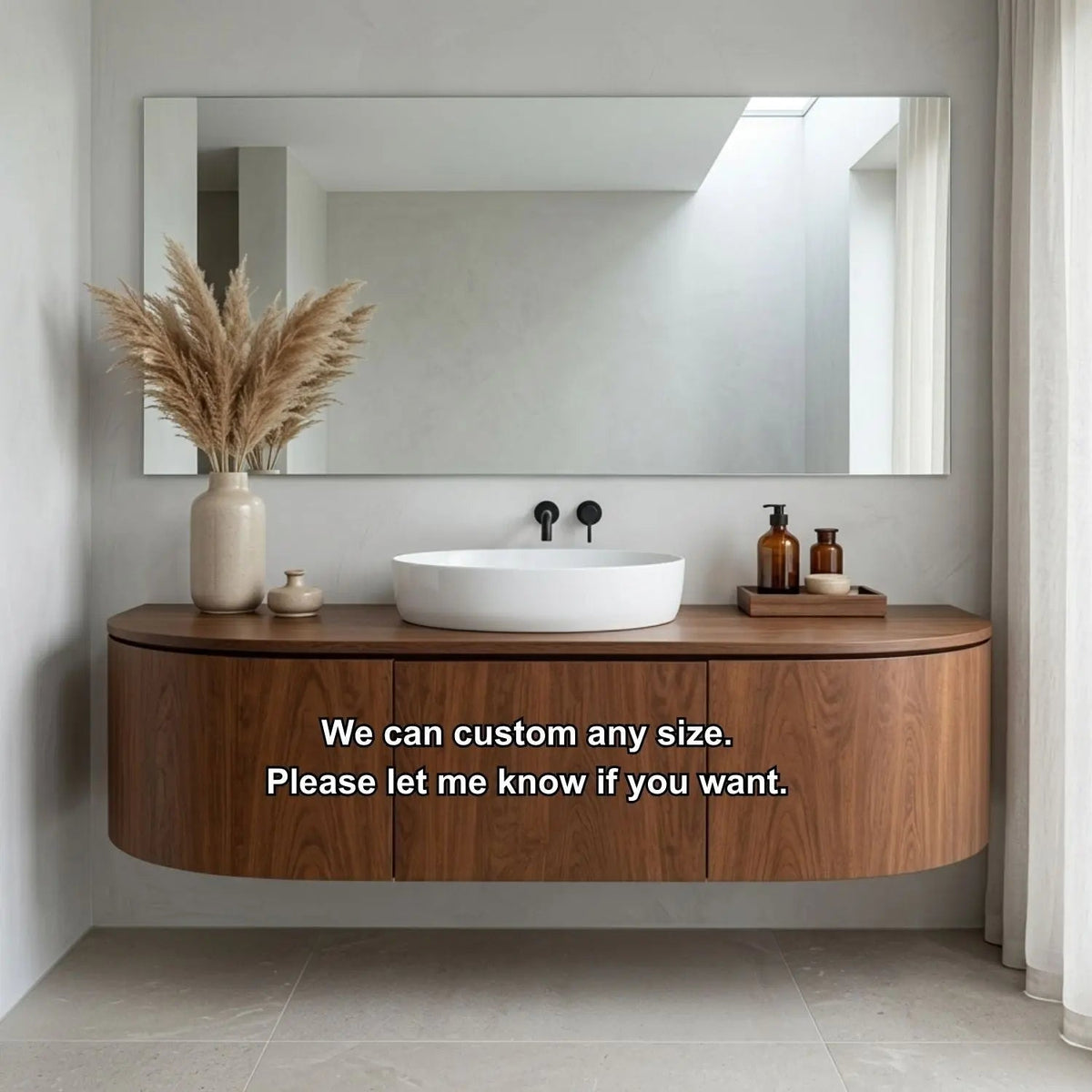Curved Edge Floating Bathroom Vanity with Rounded Side Cabinets and Hidden Storage Kitchnce