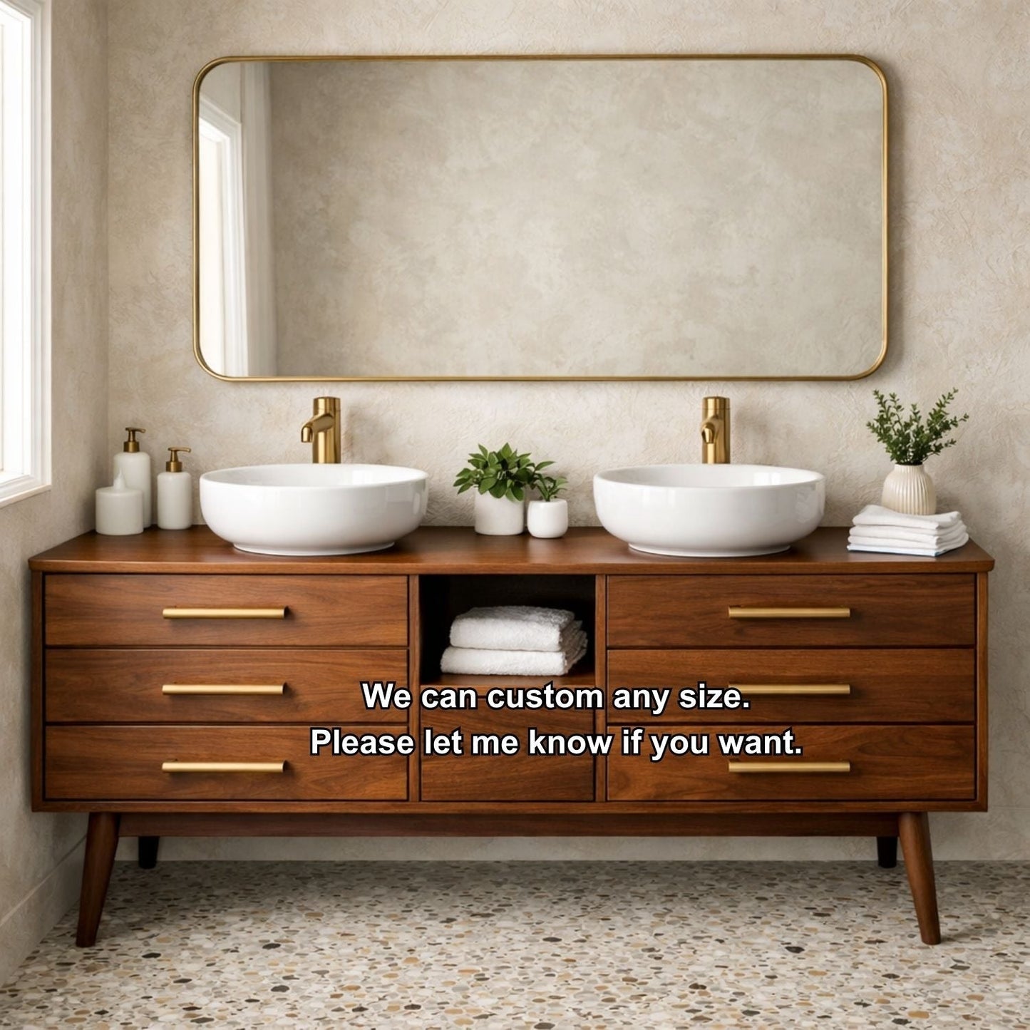 Symmetrical 6-Drawer Freestanding Vanity - Handcrafted Solid Wood Double Console Kitchnce