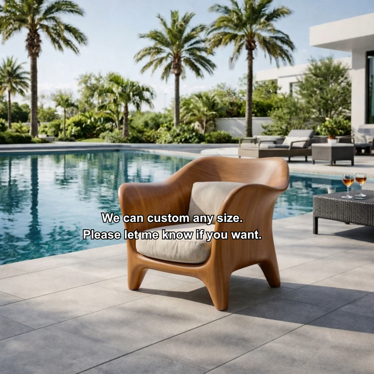 Handcrafted Solid Wood Lounge Chair – Sculpted Curved Outdoor Accent Chair