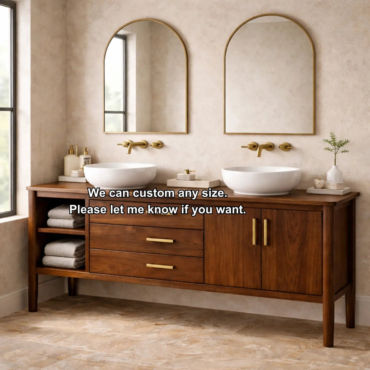 Solid Wood Bathroom Vanity with Open Shelf, Three Drawers and Double Door Cabinet Kitchnce