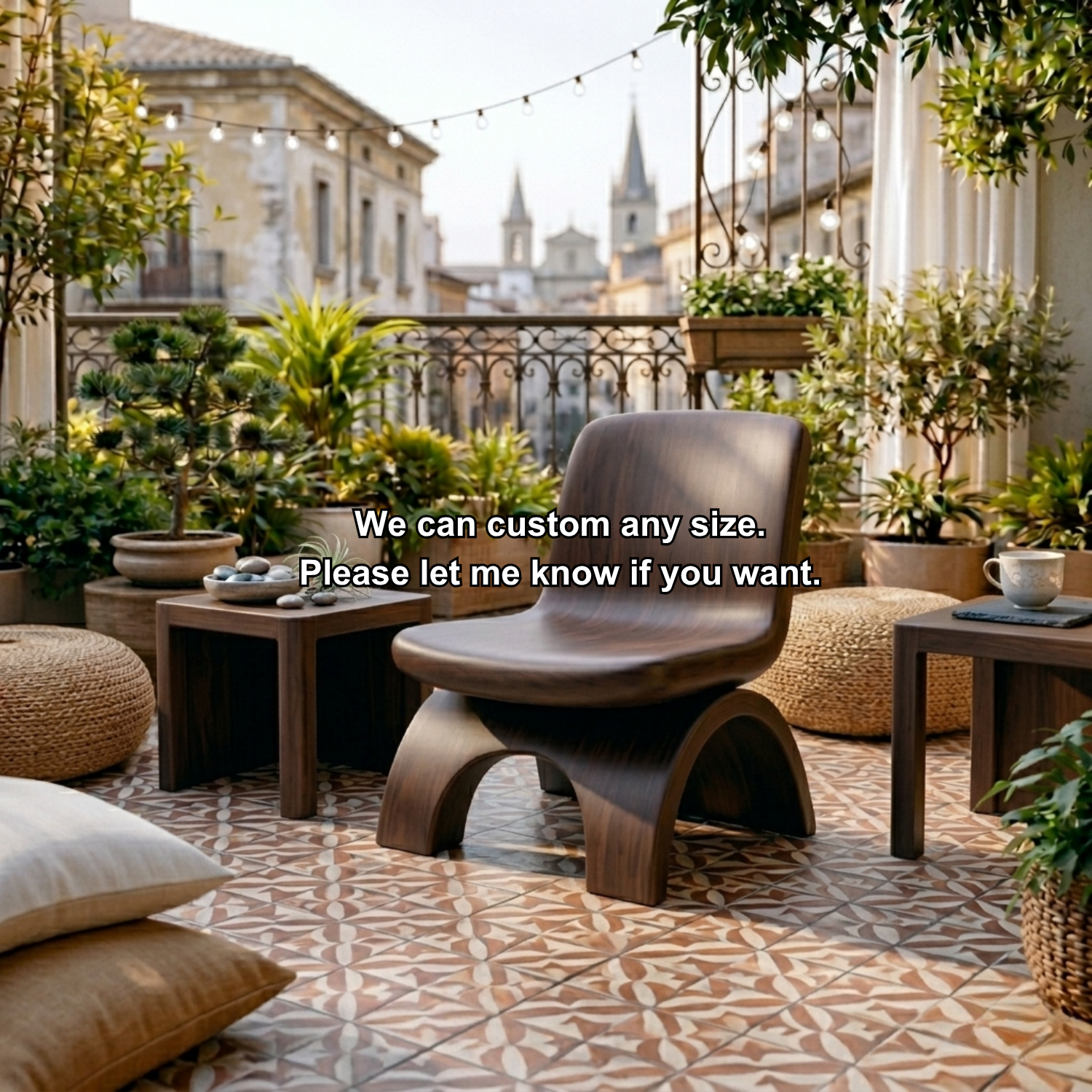 Handcrafted Solid Wood Lounge Chair Curved Base Low Seat Modern Sculptural Design