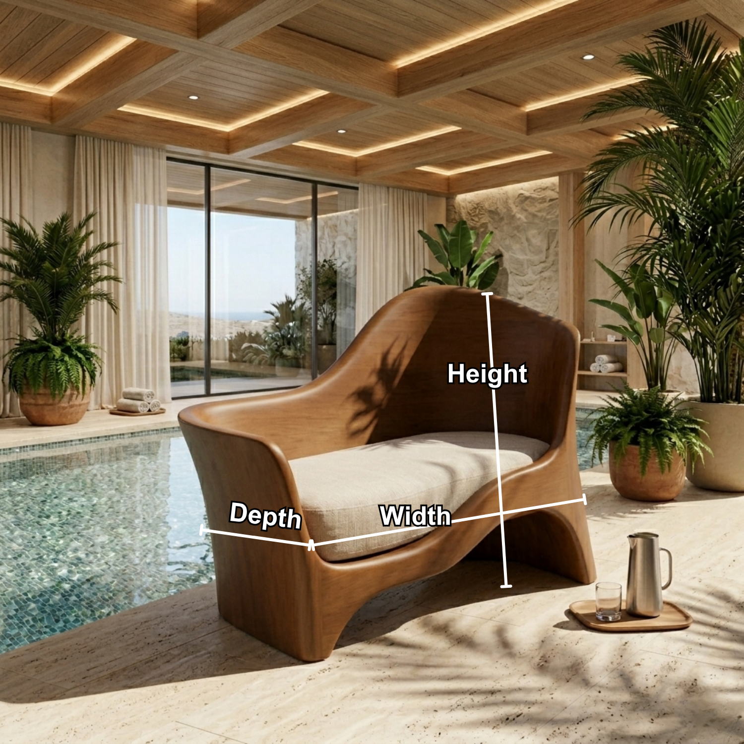 Handcrafted Solid Wood Lounge Chair Sculpted Armrest Low Seat Organic Modern Design