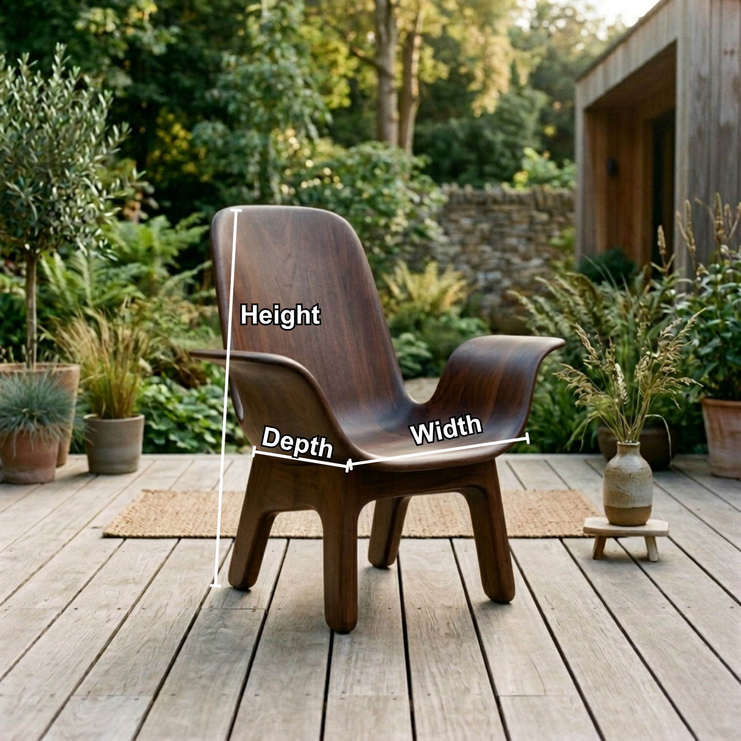 Handcrafted Solid Wood Lounge Chair – Sculpted Armrest Low Seat Chair