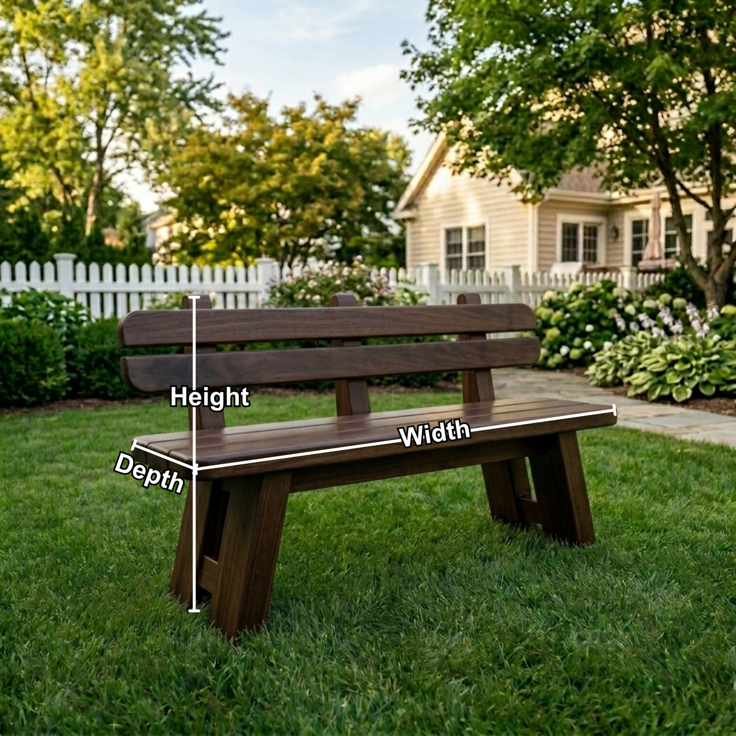 Solid Wood Outdoor Garden Bench with Slatted Backrest and A-Frame Legs
