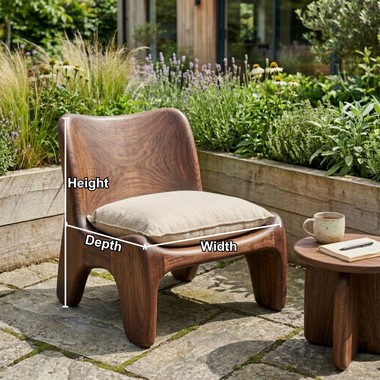 Handcrafted Solid Wood Lounge Chair with Organic Curved Silhouette