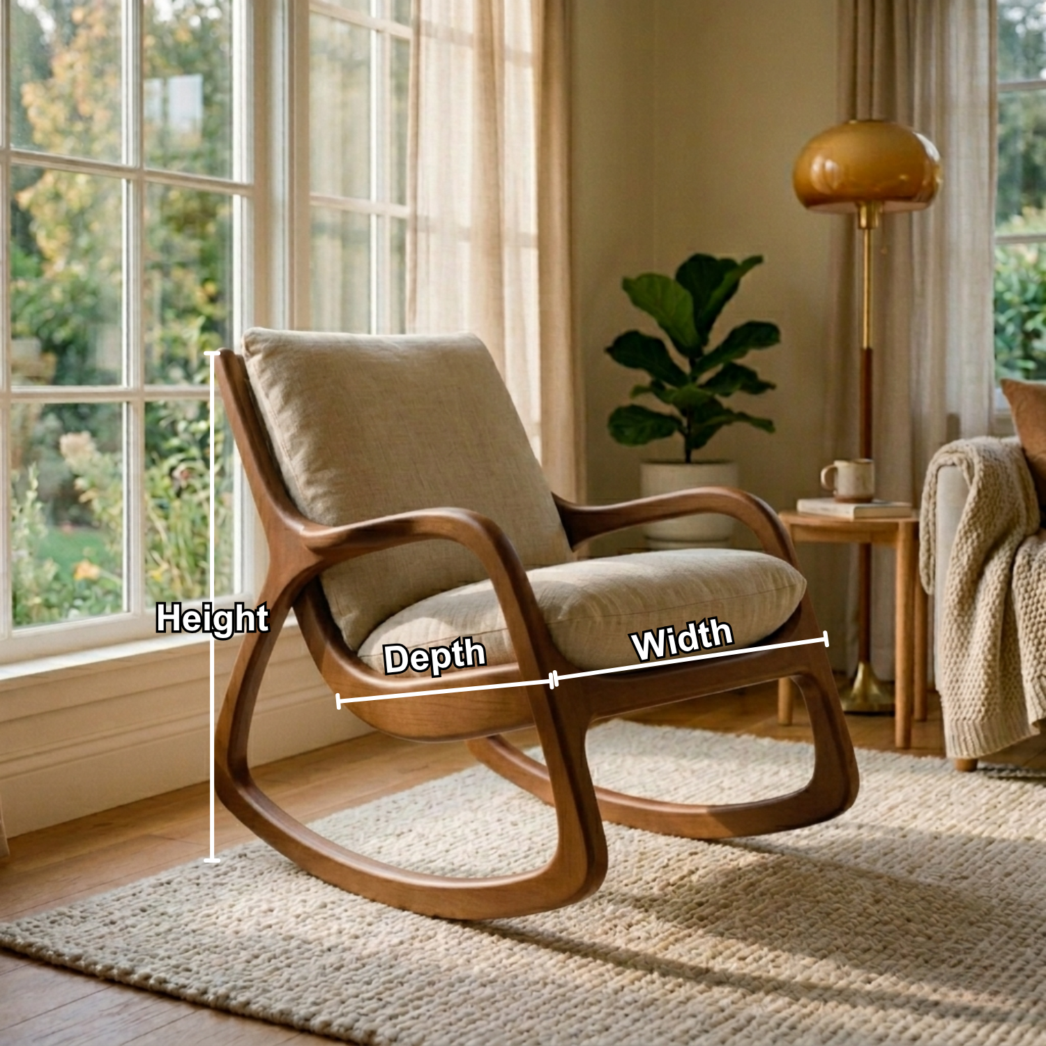 Handcrafted Solid Wood Rocking Chair – Modern Curved Frame Lounge Chair