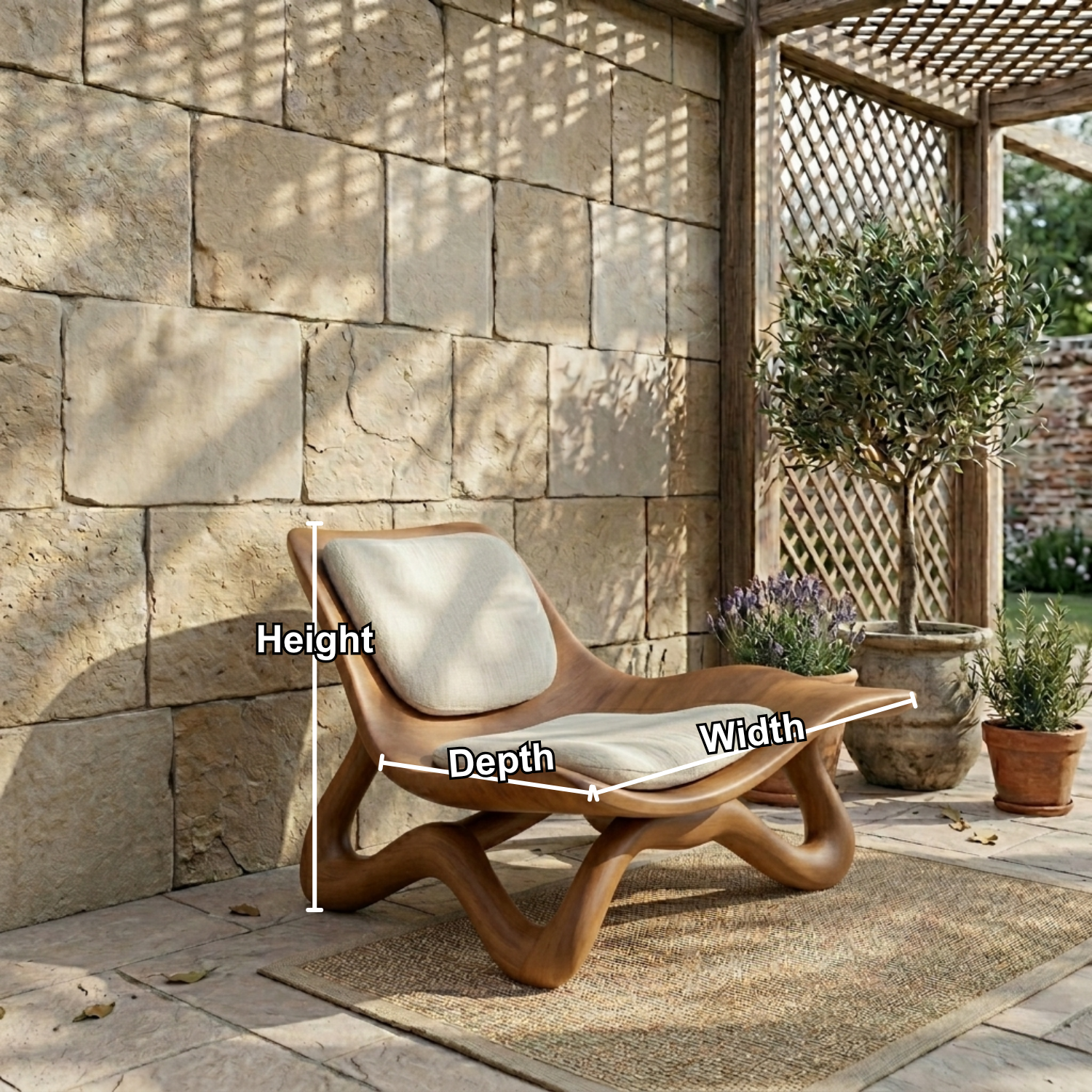 Handcrafted Solid Wood Lounge Chair – Modern Sculptural Curved Accent Chair