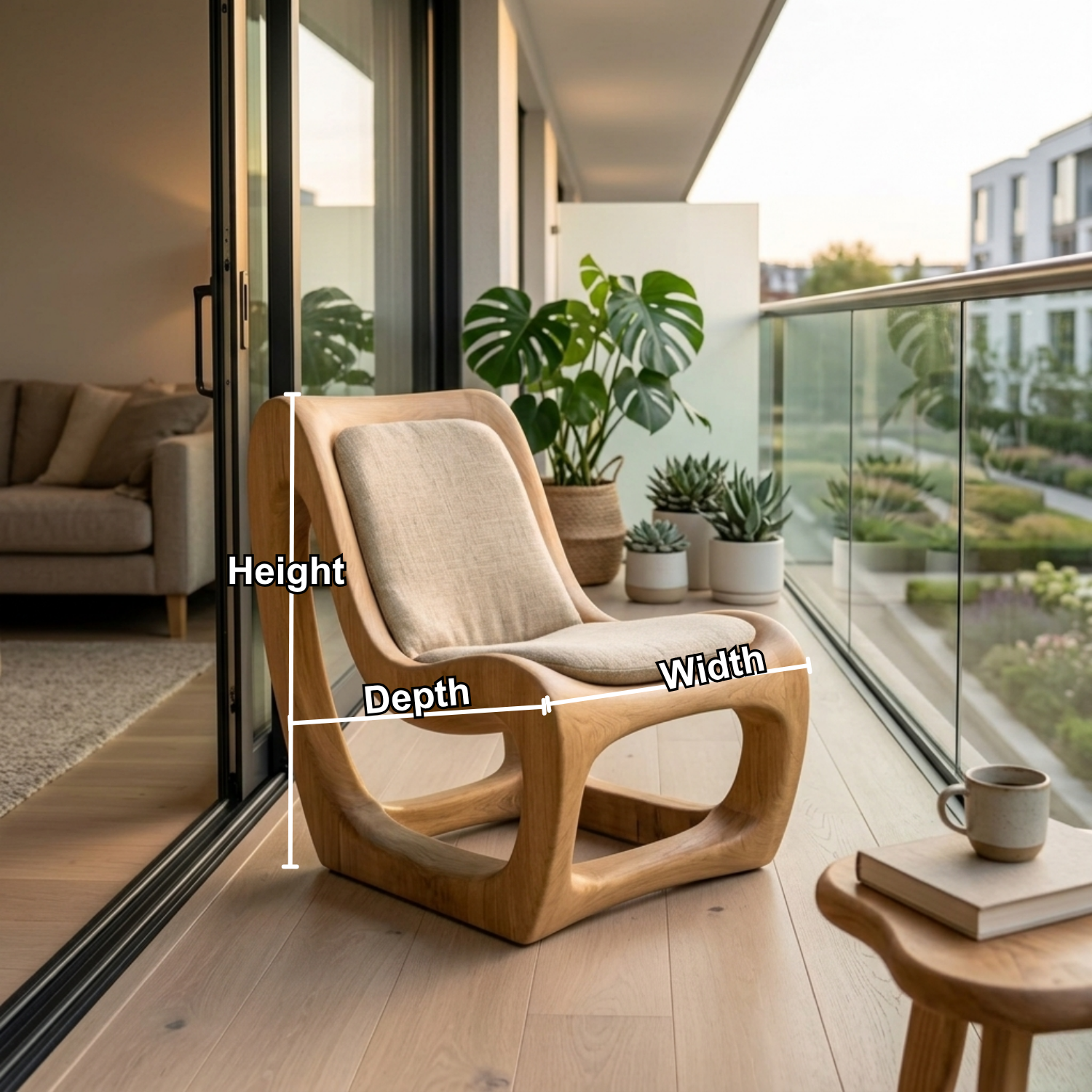 Handcrafted Solid Wood Lounge Chair – Sculptural Curved Base Accent Chair