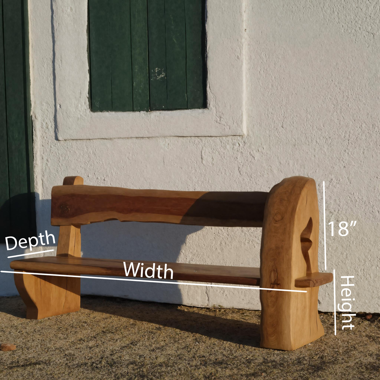 Rustic Organic Bench With Sculptural Armrest For Garden Or Entryway Kitchnce