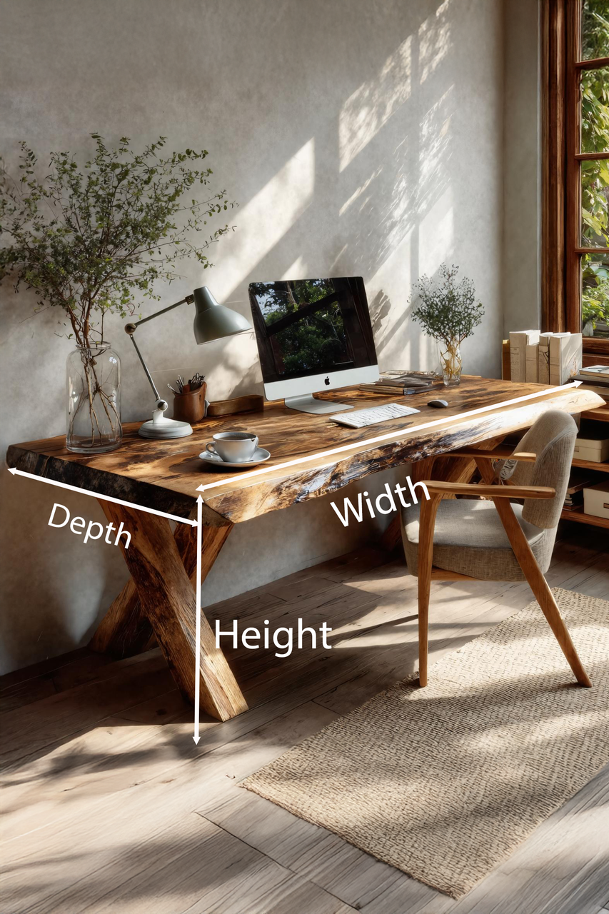 Rustic Live Edge Desk With X Legs For Home Office Kitchnce