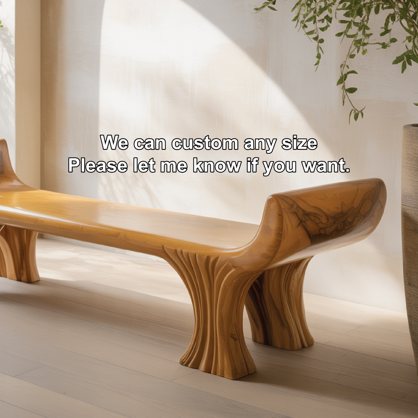 Handcrafted Solid Wood Entryway Bench with Curved Seat and Sculpted Legs for Modern Homes Kitchnce