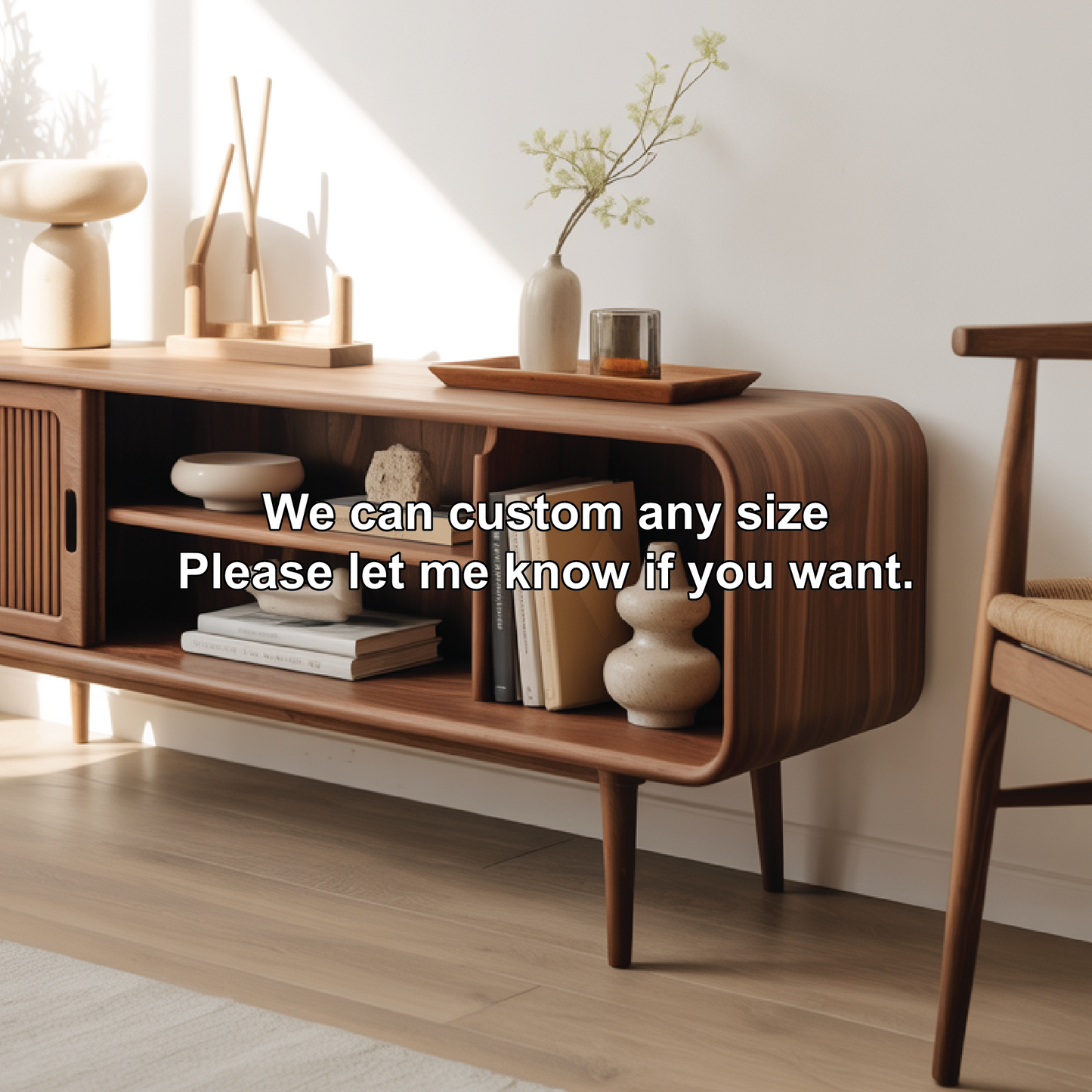 Solid Wood Console Table with Sliding Door – Handcrafted Mid-Century Storage & Display Shelf Kitchnce