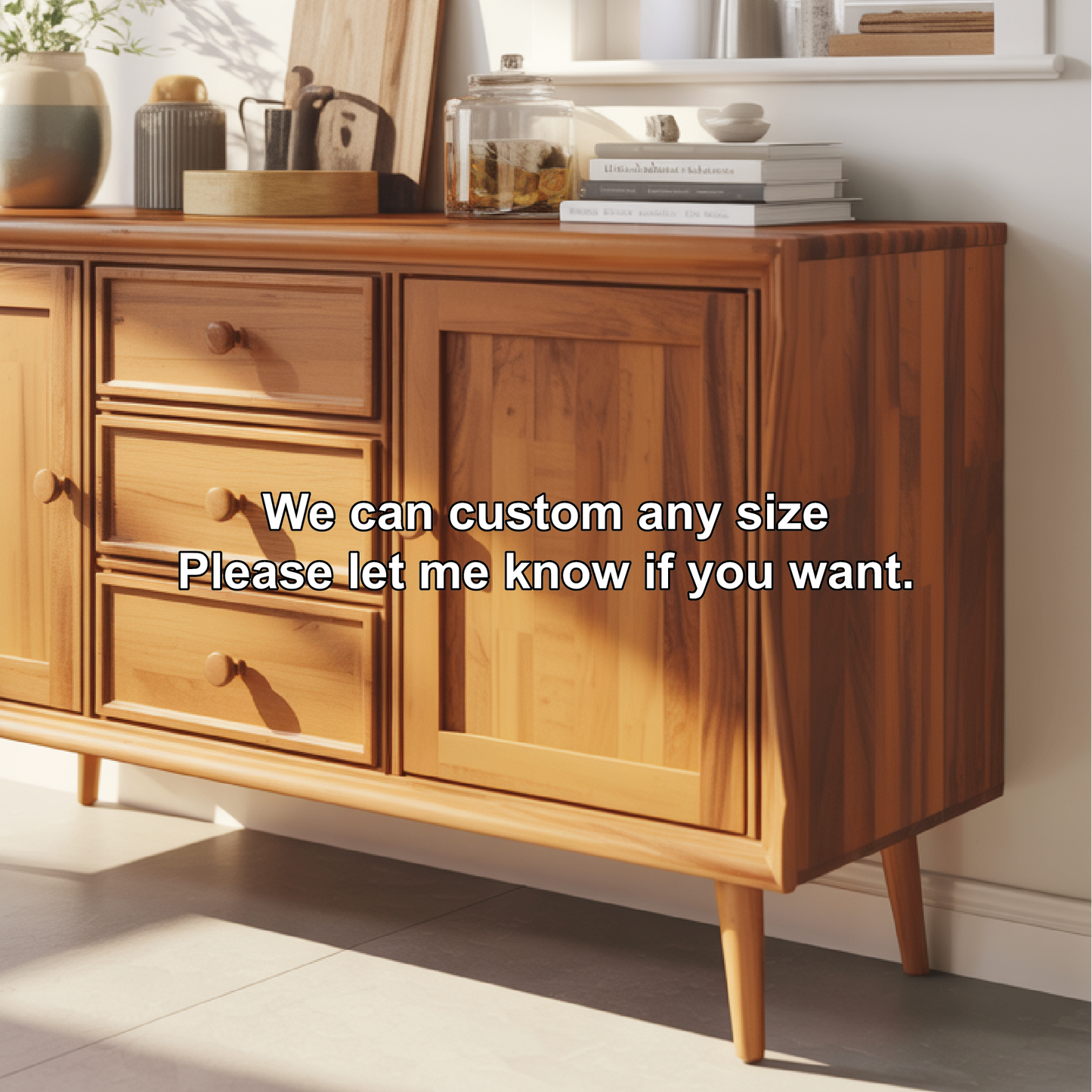 Handcrafted Solid Wood Dining Storage Sideboard with Curved Edges and Classic Cabinet Design Kitchnce