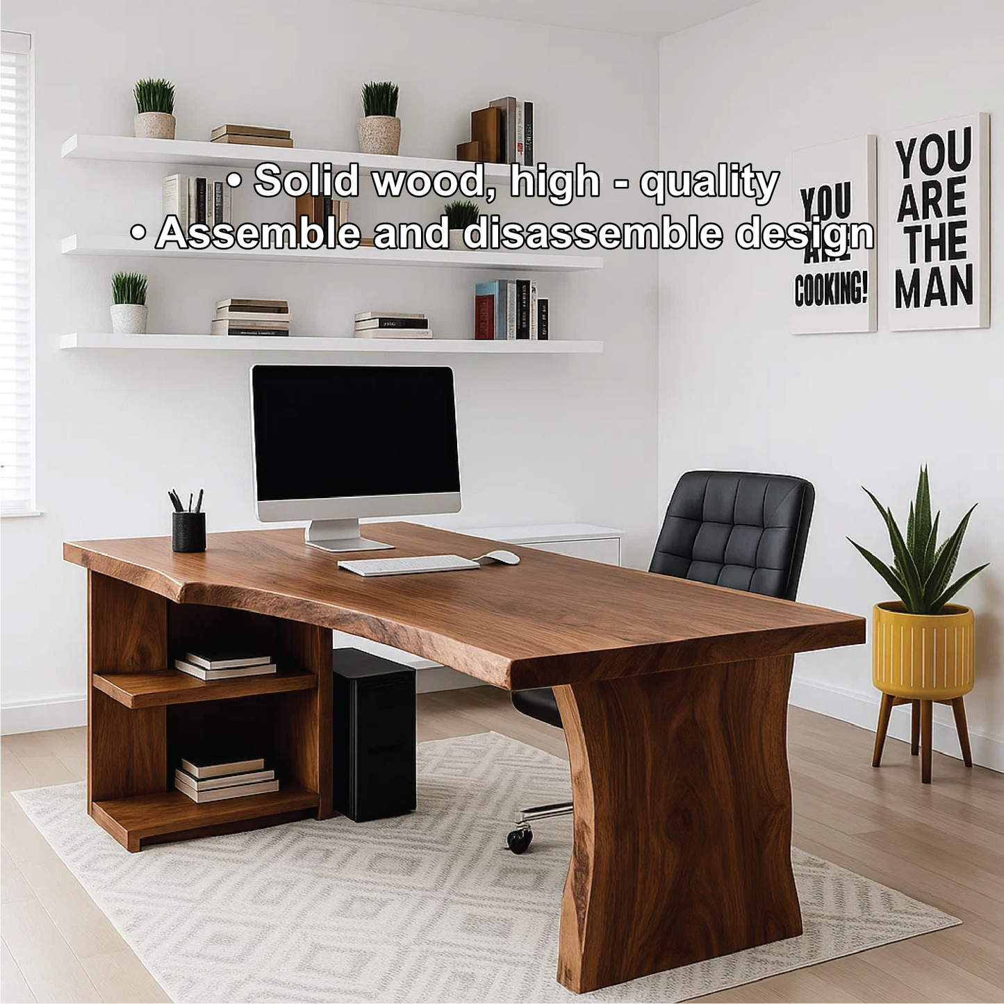 Live Edge Executive Desk Modern Office Desk With Storage Large Writing Computer Desk
