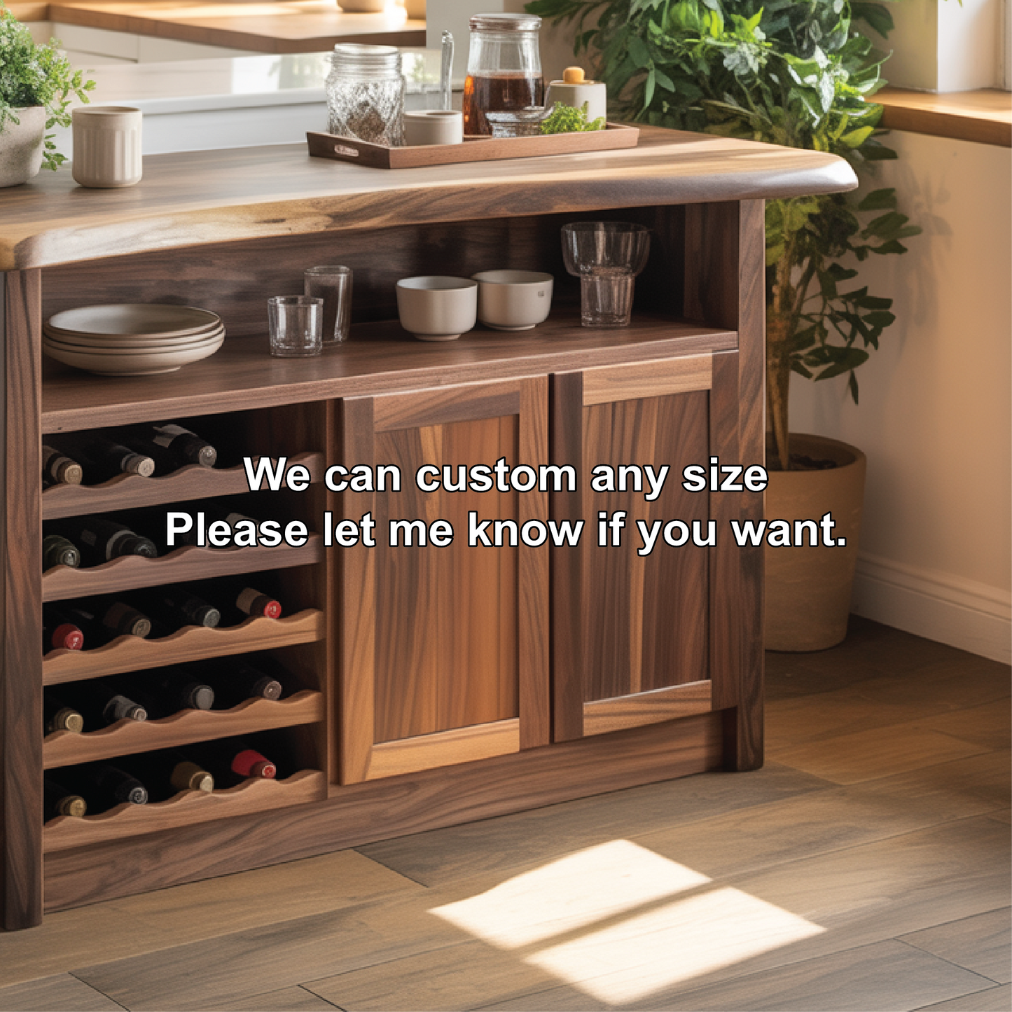 Handcrafted Solid Wood Wine Cabinet for Dining Room | Elegant Natural Storage & Display Kitchnce