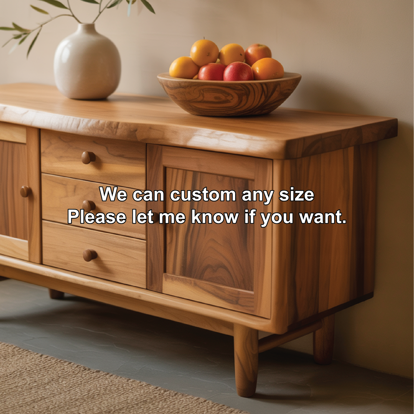 Handcrafted Solid Wood Dining Storage Cabinet with Live-Edge Top and Central Drawers Kitchnce