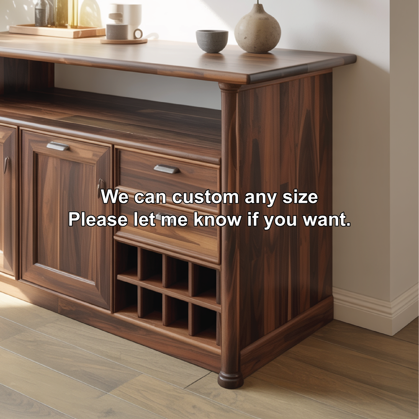 Solid Wood Console Table with Wine Storage – Handcrafted Sideboard for Dining Room Kitchnce