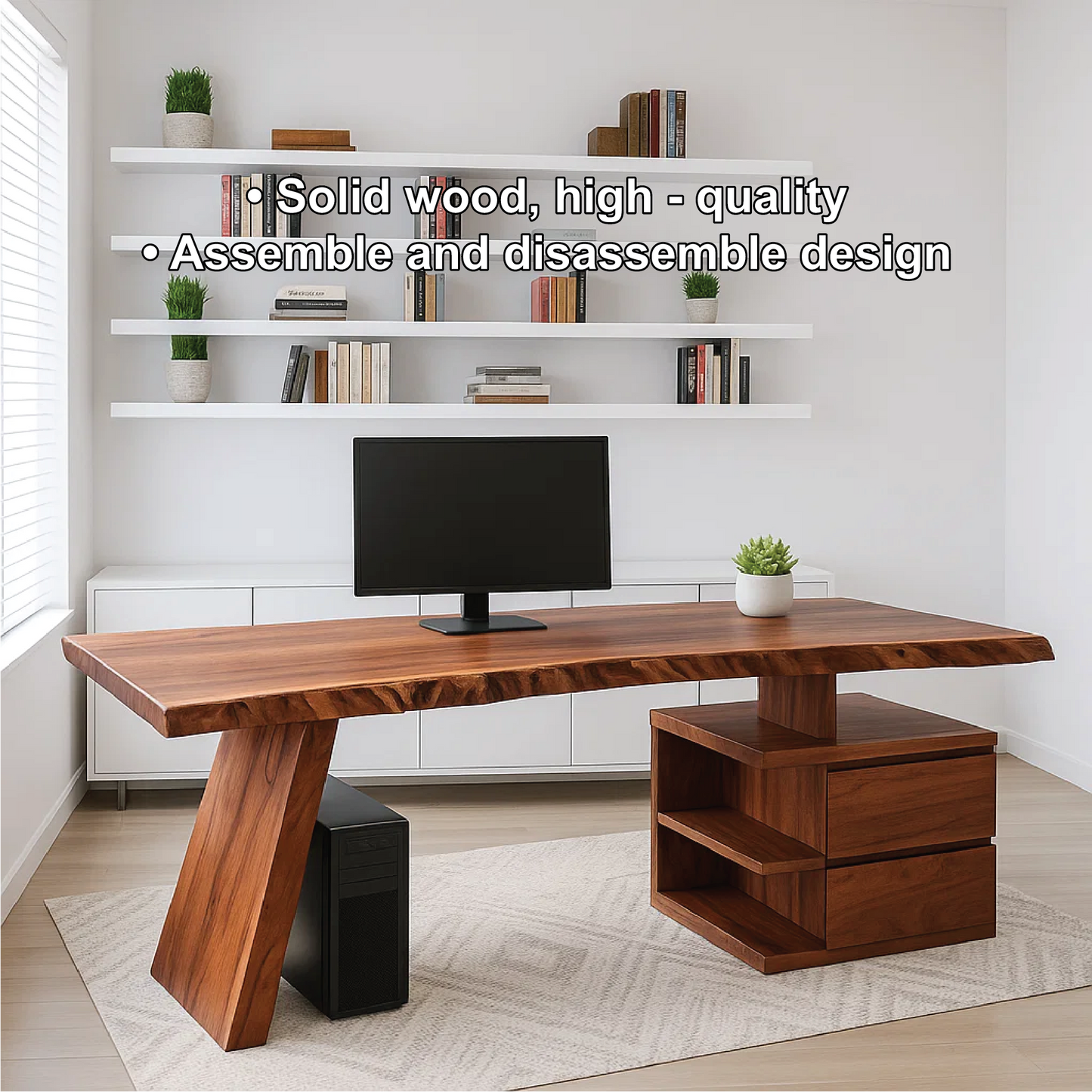Live Edge Office Desk with Drawer Storage Modern Writing Computer Desk Solid Design
