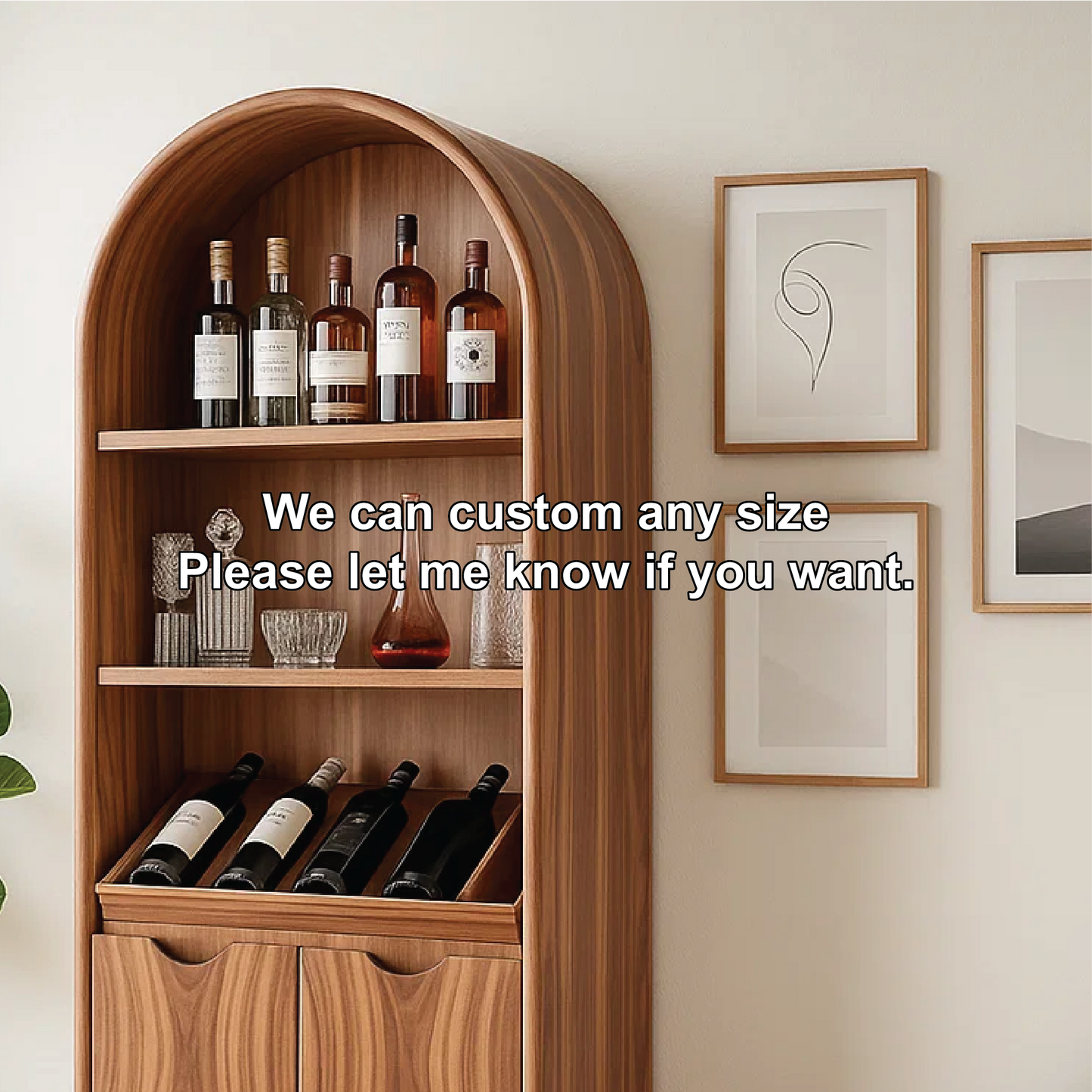 Solid Wood Arched Wine Storage Cabinet with Display Shelves and Bottle Organizer Kitchnce