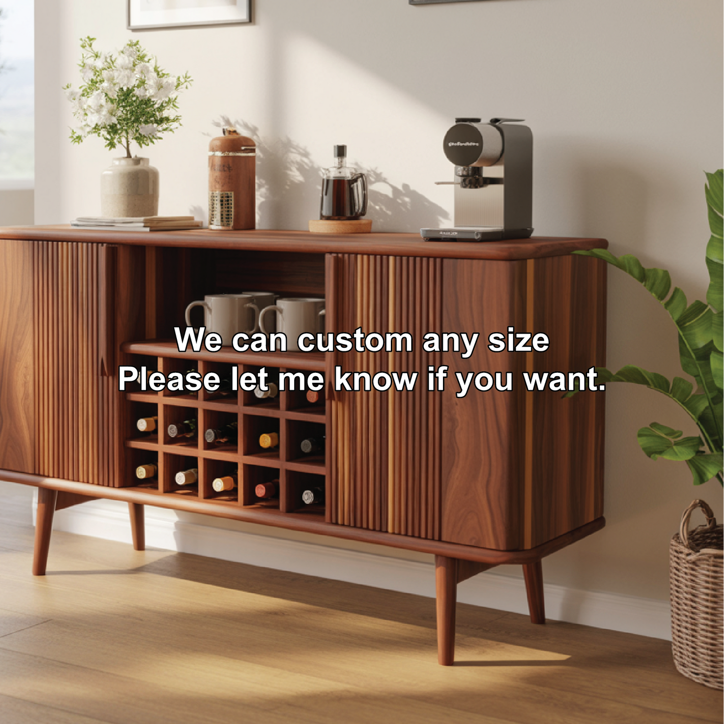 Solid Wood Wine Storage Cabinet with Slatted Doors and Multi-Bottle Rack for Modern Homes Kitchnce