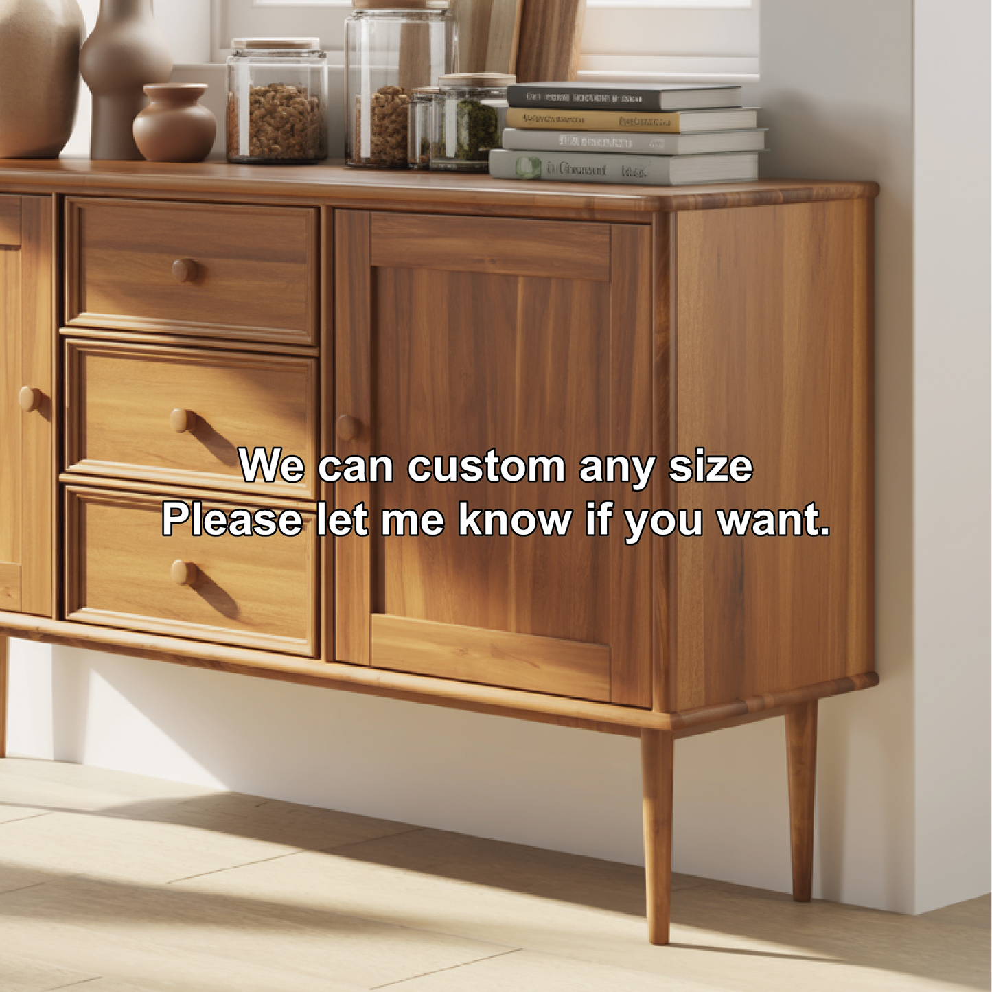 Handcrafted Solid Wood Dining Storage Sideboard with Raised Leg Design and Smooth Drawer Fronts Kitchnce