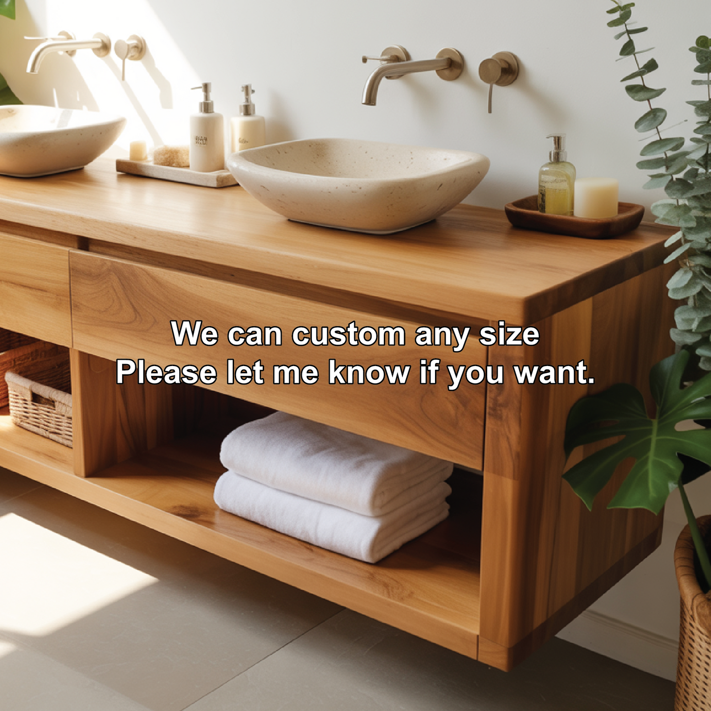 Floating solid wood vanity with double sinks – handcrafted bathroom furniture for modern homes Kitchnce