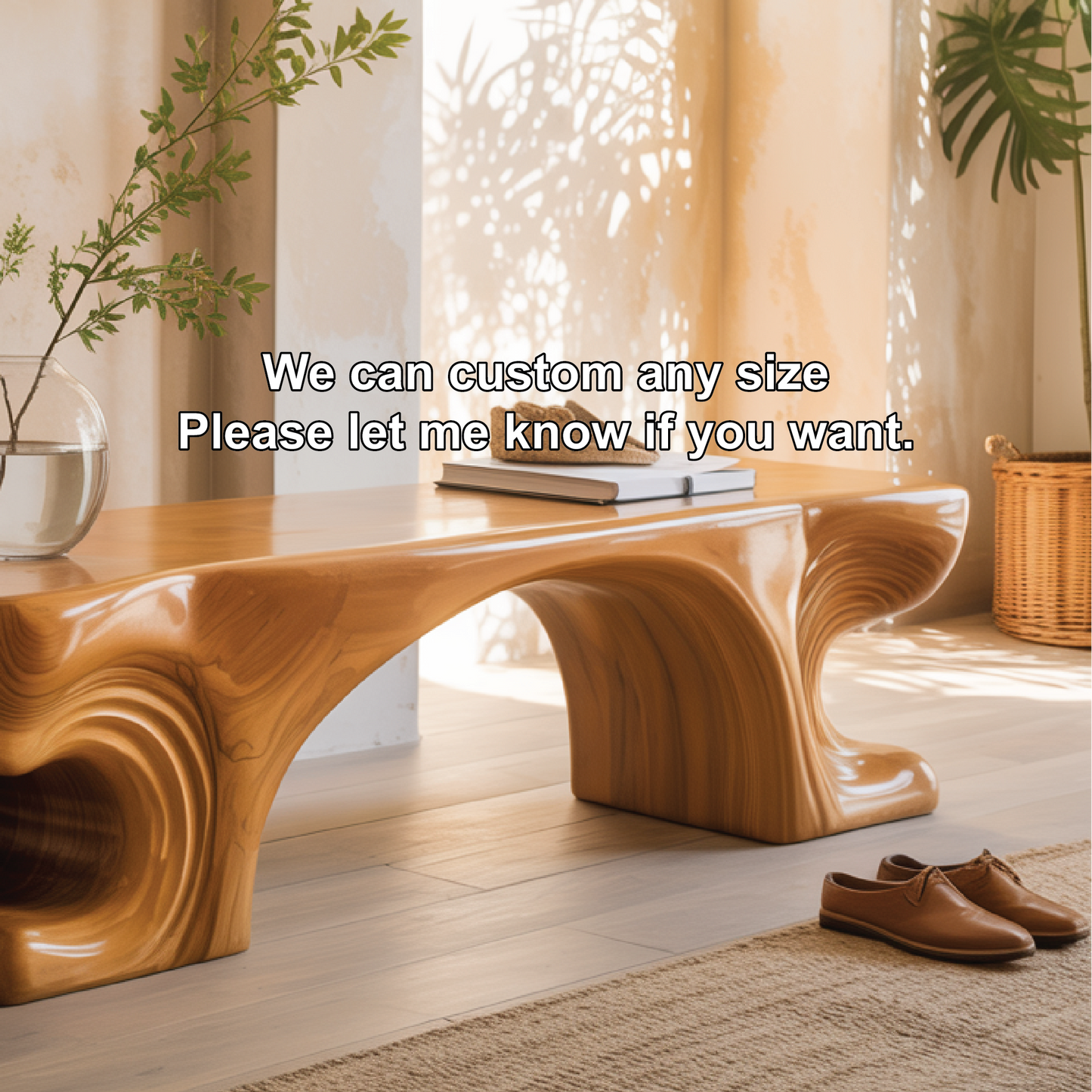 Handcrafted Solid Wood Entryway Bench with Sculpted Organic Base and Smooth Modern Finish Kitchnce