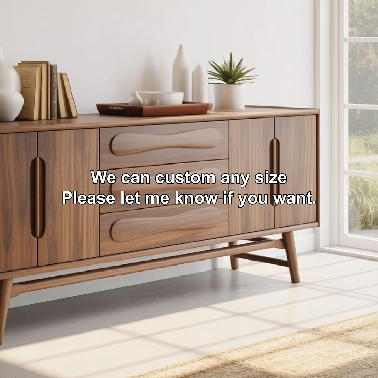 Handcrafted Solid Wood Dining Storage Sideboard with Sculpted Wave Drawers and Modern Design Kitchnce