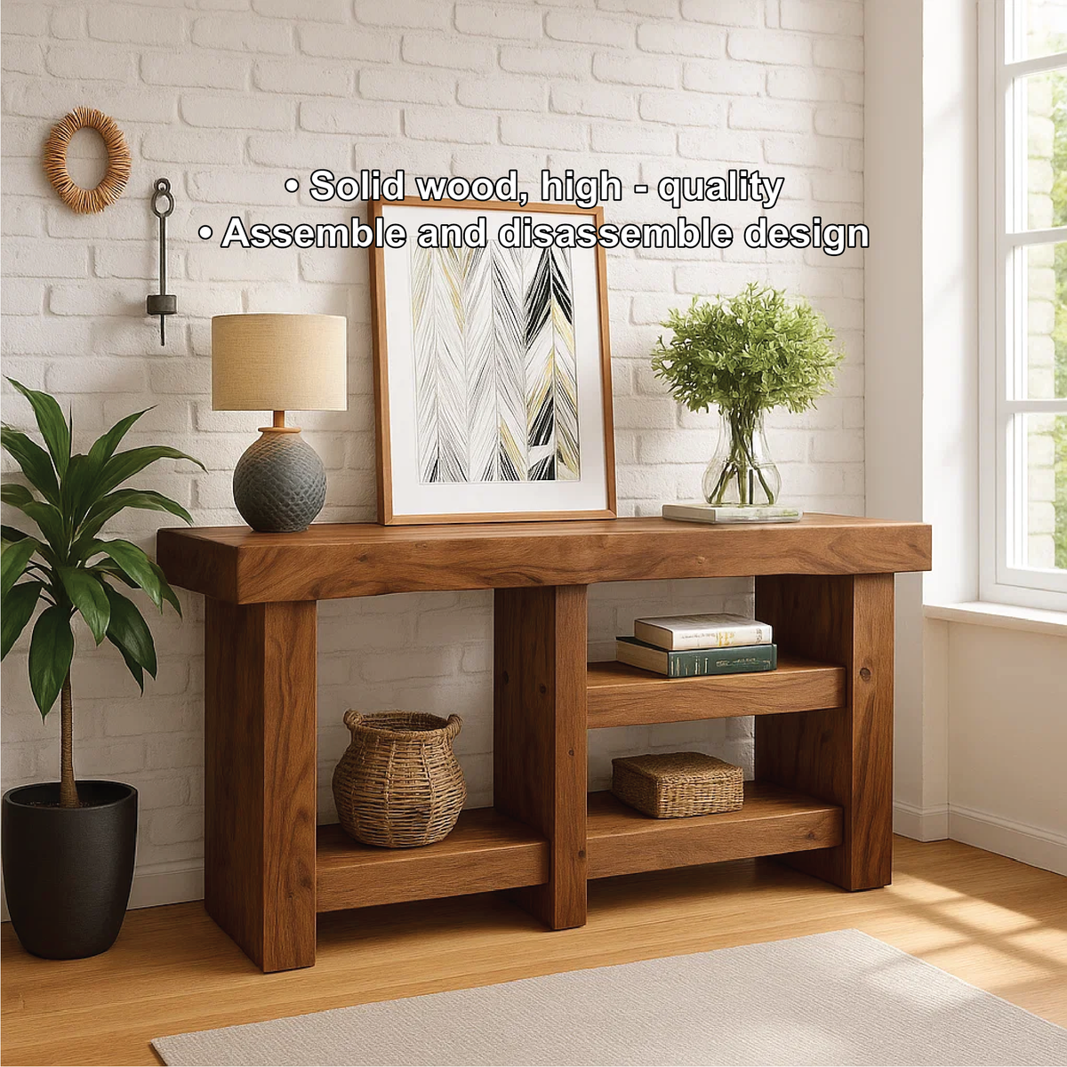 Handcrafted Solid Wood Console Table with Modern Rustic Design for Entryway or Living Room Kitchnce