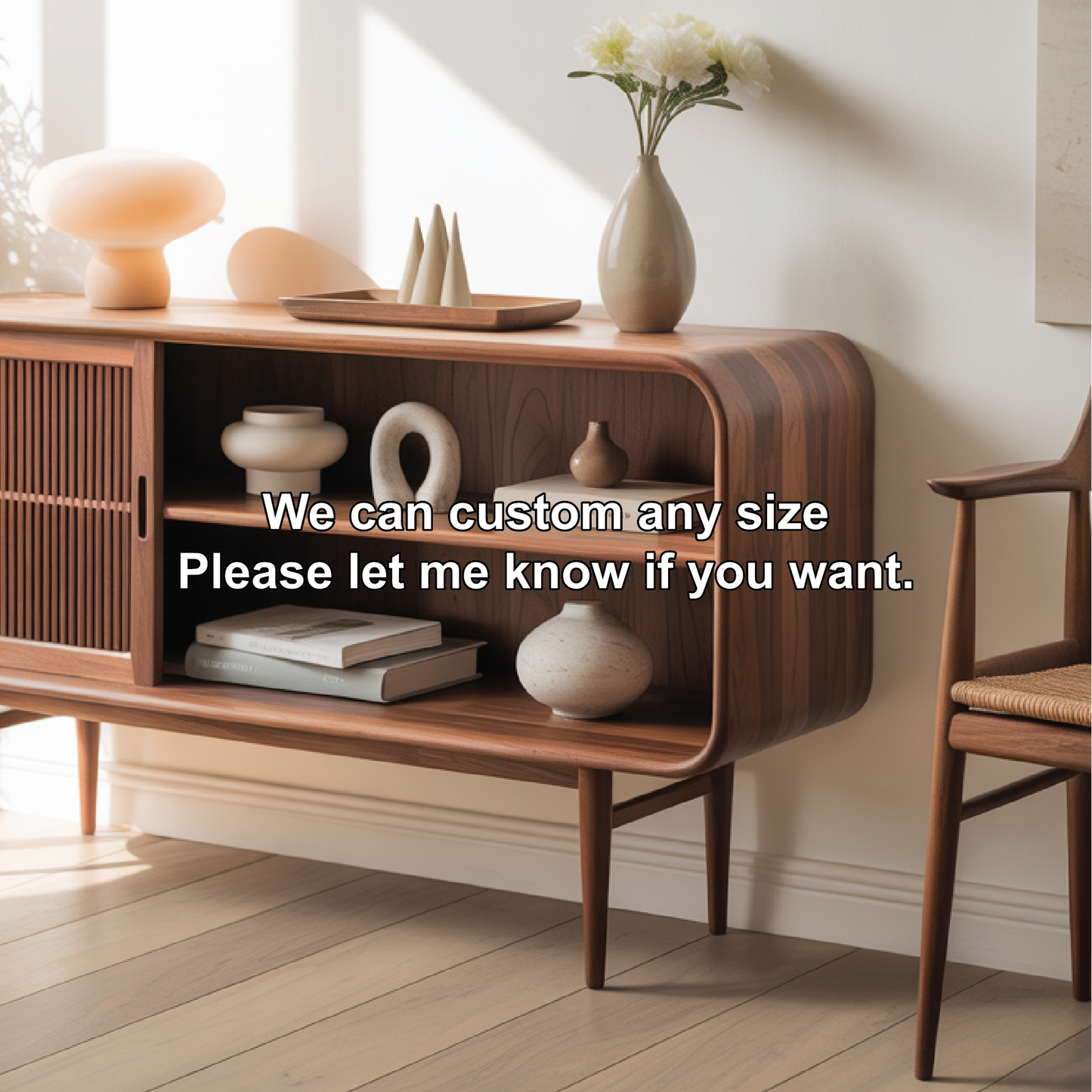 Solid Wood Console Table with Sliding Door – Handcrafted Mid-Century Storage Cabinet Kitchnce