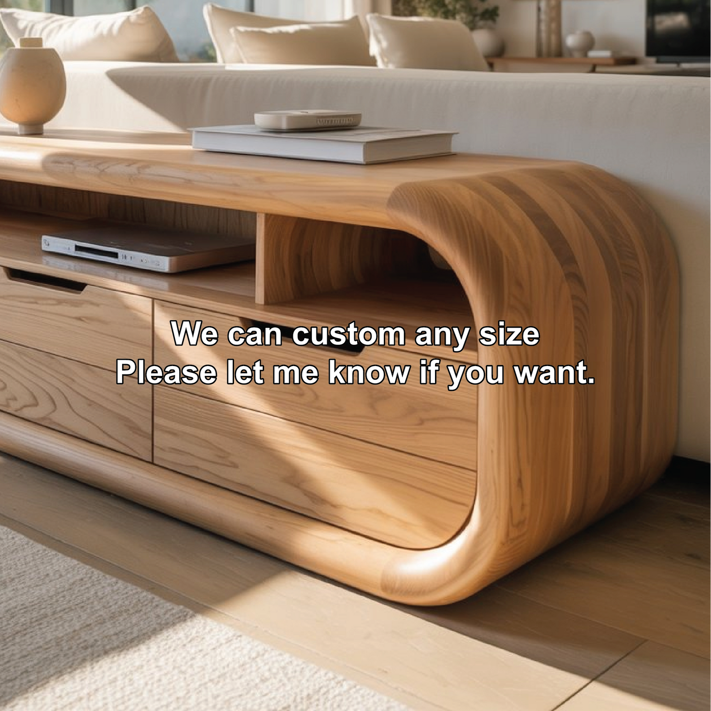 Solid Wood Console Table – Handcrafted Modern TV Stand with Smooth Rounded Edges Kitchnce