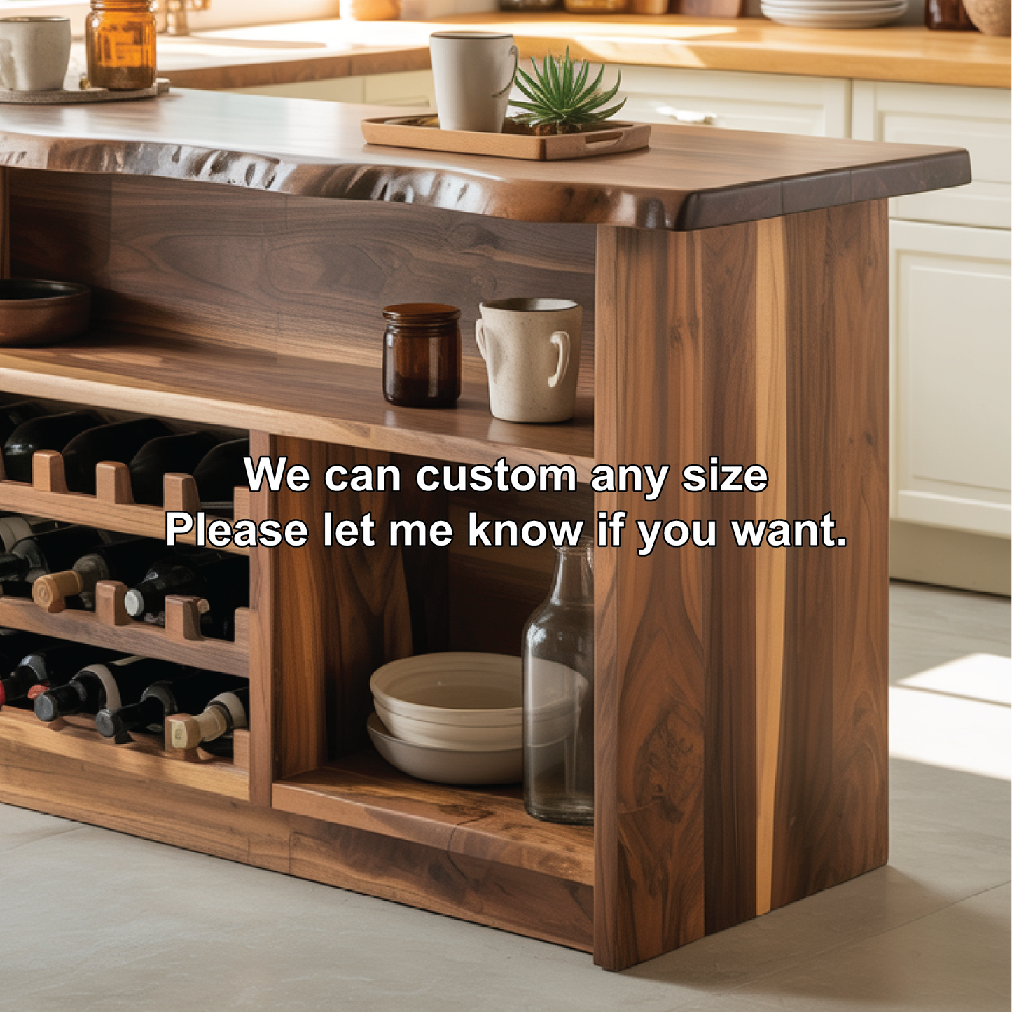 Handcrafted Solid Wood Wine Cabinet with Live Edge Design for Dining Room Storage and Display Kitchnce