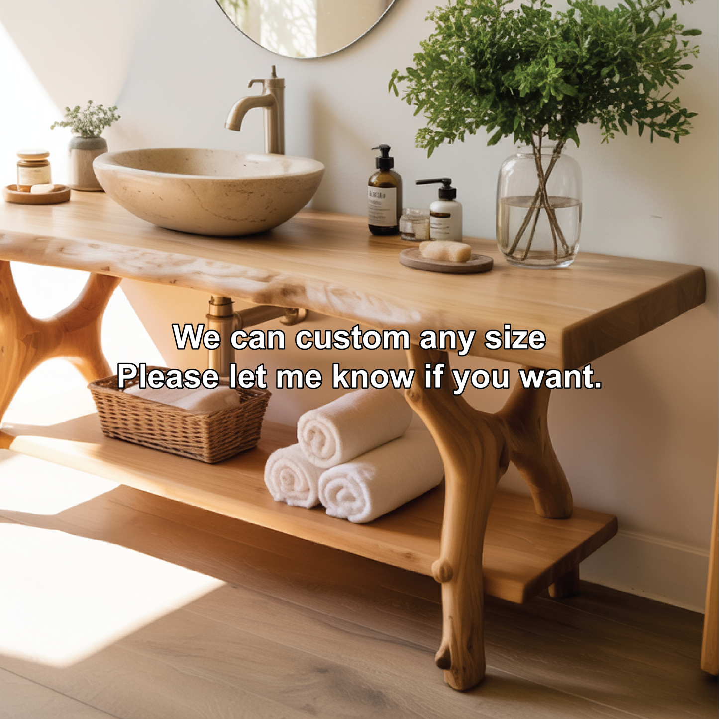 Solid Wood Bathroom Vanity with Natural Live Edge Design – Handcrafted Luxury Sink Console Kitchnce