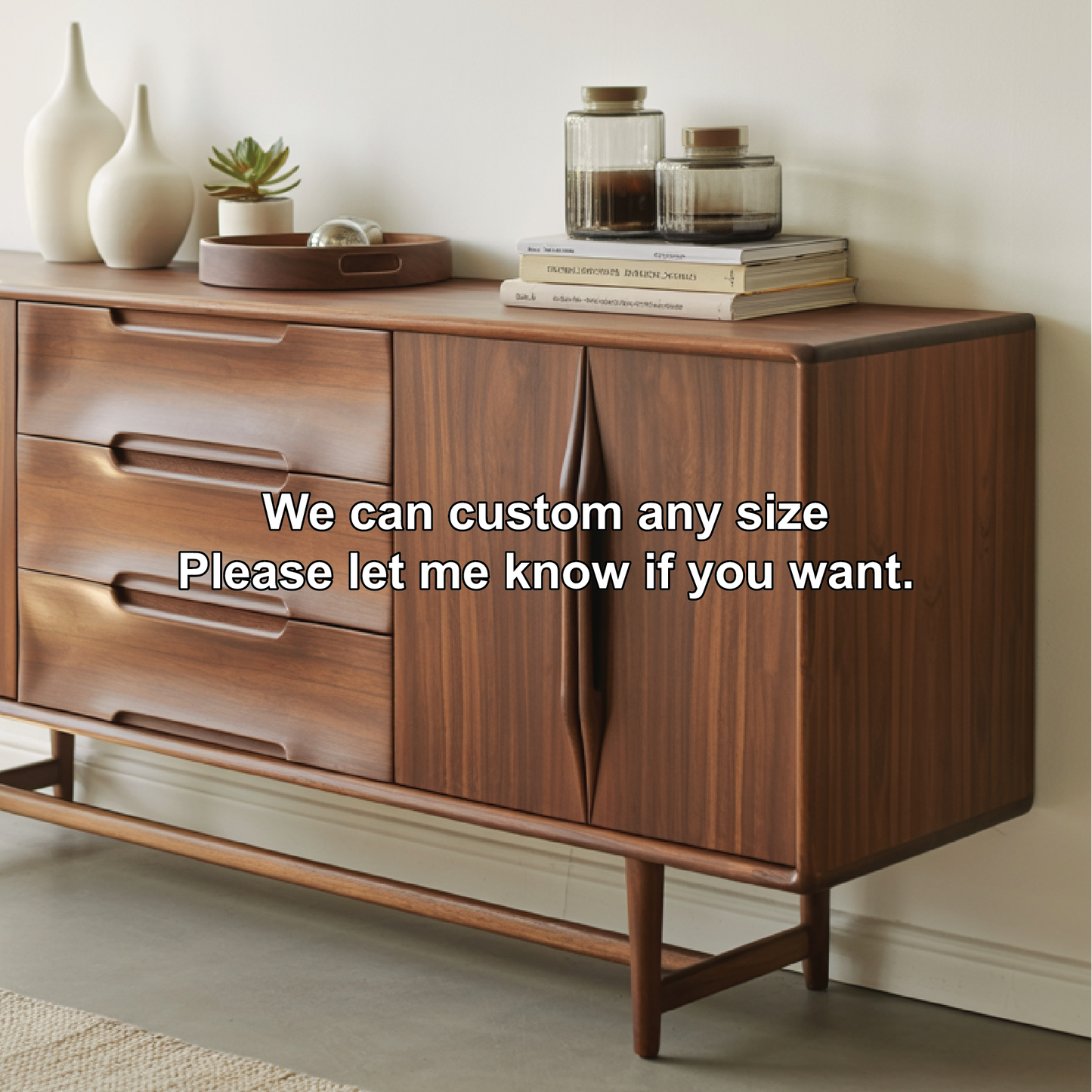 Handcrafted Solid Wood Dining Storage Sideboard with Sculpted Handles and Mid-Century Design Kitchnce