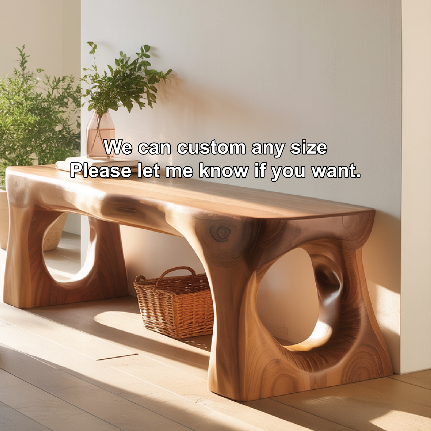 Handcrafted Solid Wood Entryway Bench with Sculpted Organic Cutout Base and Smooth Finish Kitchnce