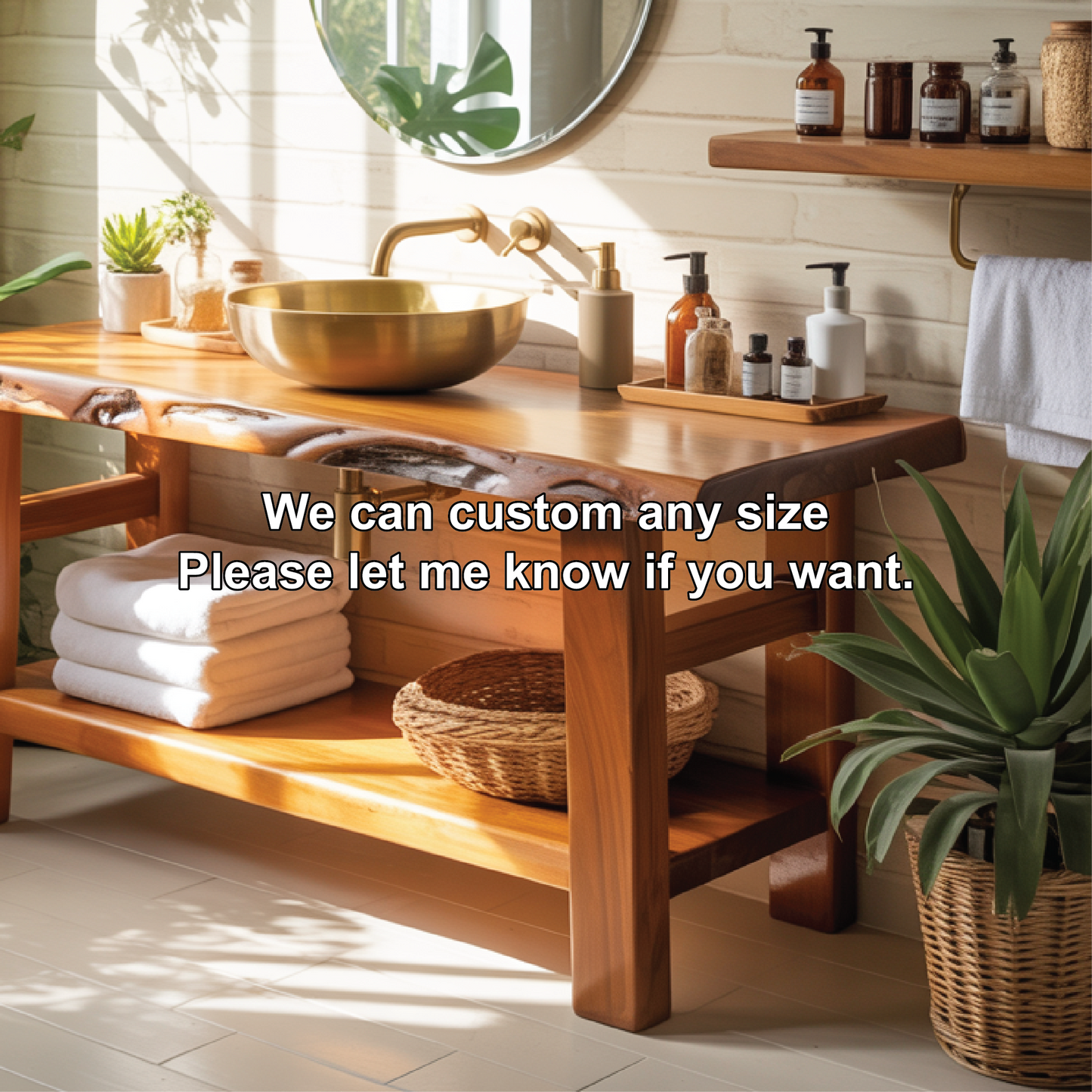Solid Wood Live Edge Bathroom Vanity – Handcrafted Natural Timber Sink Console Kitchnce